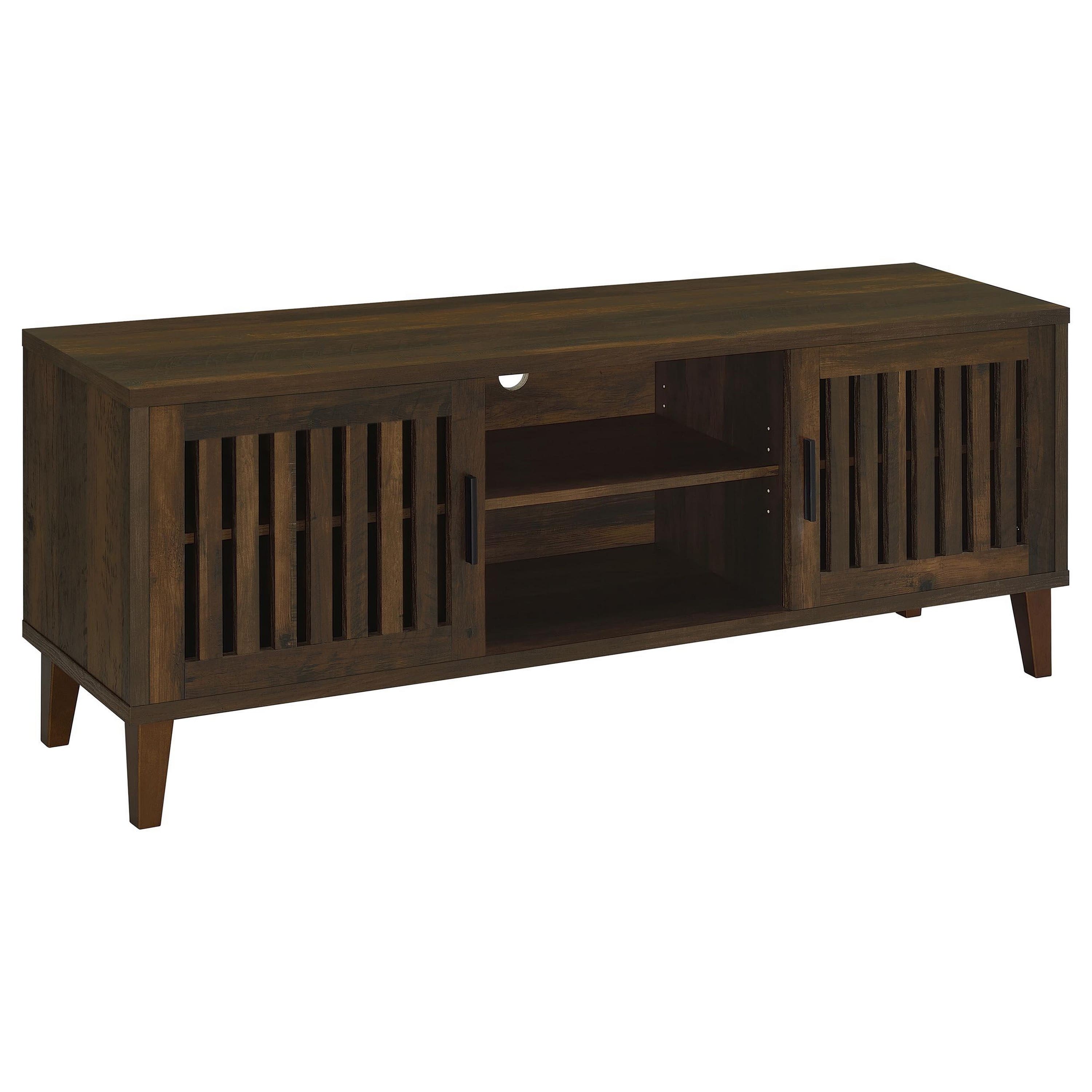 Manhattan Lane - Sid TV Stand Media Cabinet, 2 Slatted Doors, Shelf, Brown Wood 60 Inch - Dark Brown