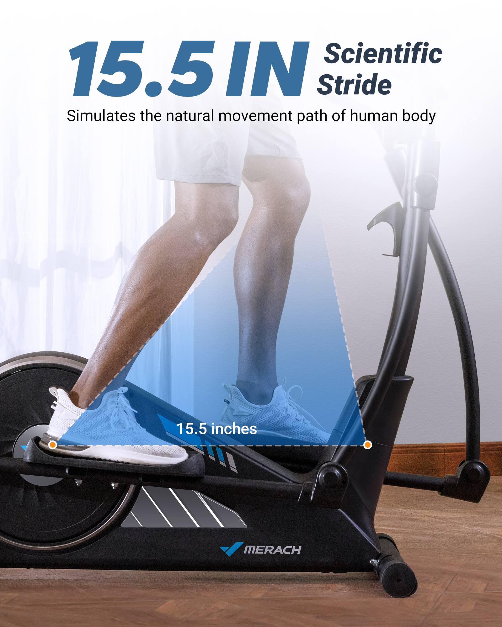 15.5 IN  
Scientific Stride  
Simulates the natural movement path of human body  

15.5 inches  

MERACH