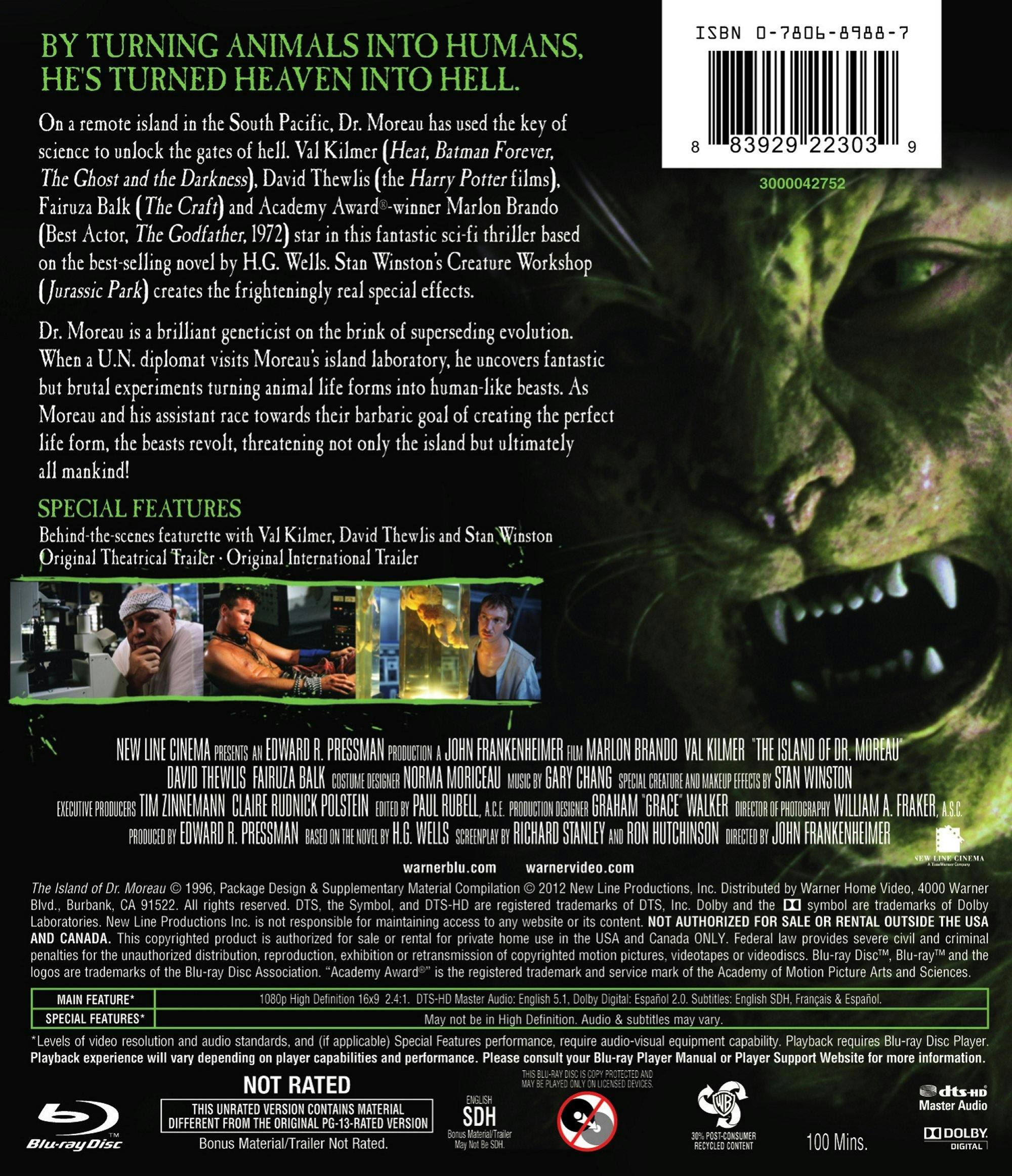 Back. The Island of Dr. Moreau (Blu-ray Unrated Director's Cut) [Blu-ray].
