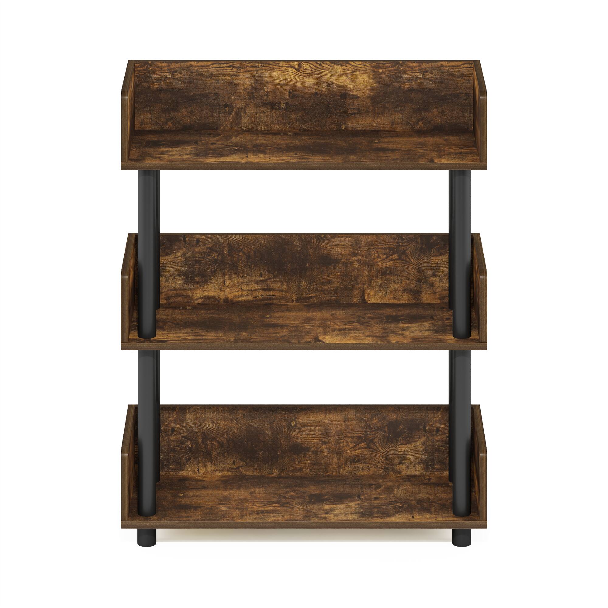 Alt View 2. Furinno - Turn-N-Tube 3-Tier Freestanding Multipurposes Display Rack, Bookshelf, Amber Pine/Black - Amber Pine/Black.