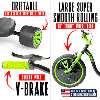 Drift Tricycle à pédale, à 360°, pour enfant, avec pédales, siège baquet réglable, noir, à partir de 6 ans, pour route, aire de jeux, cour, parc, extérieur Drift Tricycle à pédale, à 360°, pour enfant, avec pédales, siège baquet réglable, noir, à partir de 6 ans, pour route, aire de jeux, cour, parc, extérieur
