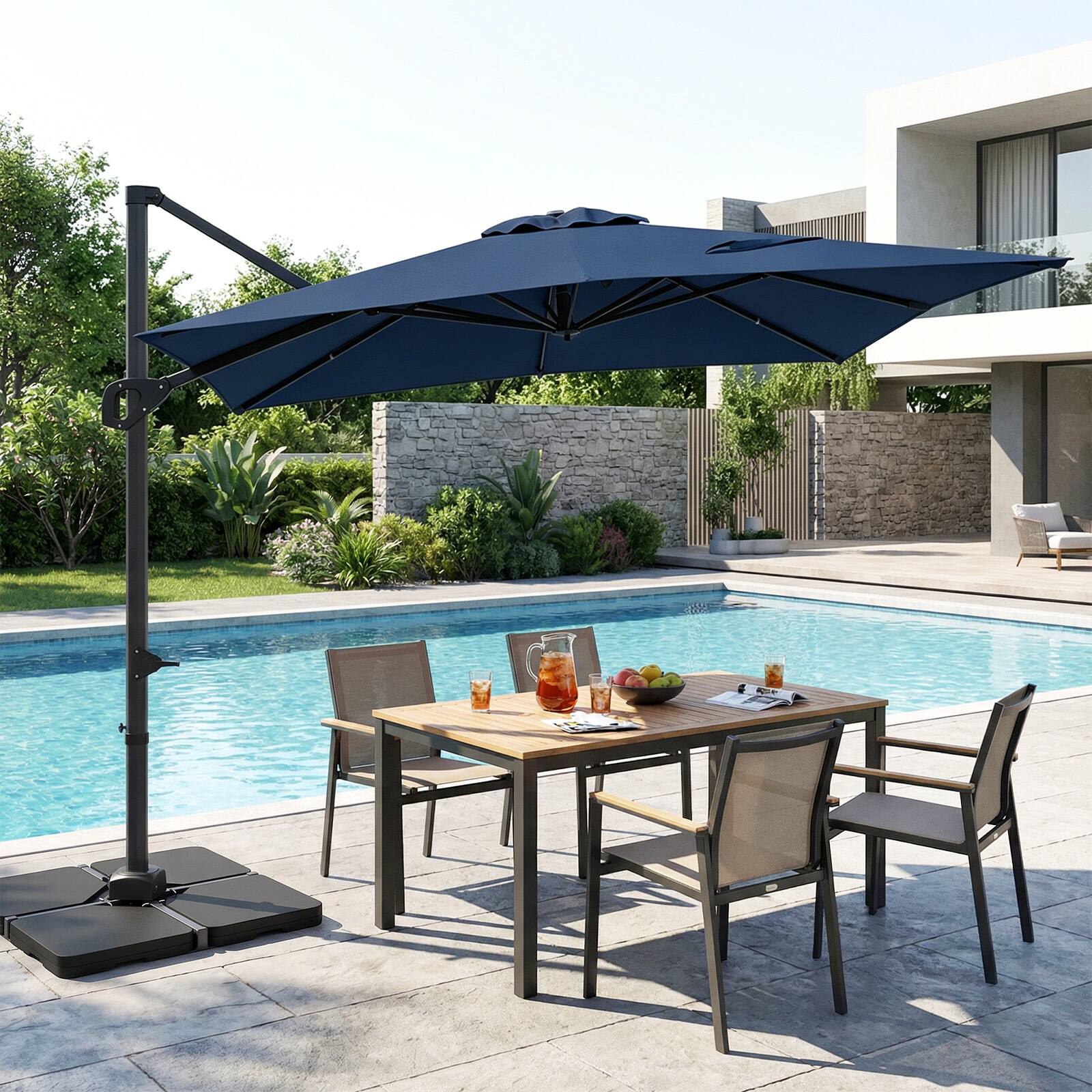 Alt View 3. Costway - Costway Cantilever Umbrella with 220 LBS Base, Offset Hanging Umbrella with 360° Rotation - Navy.
