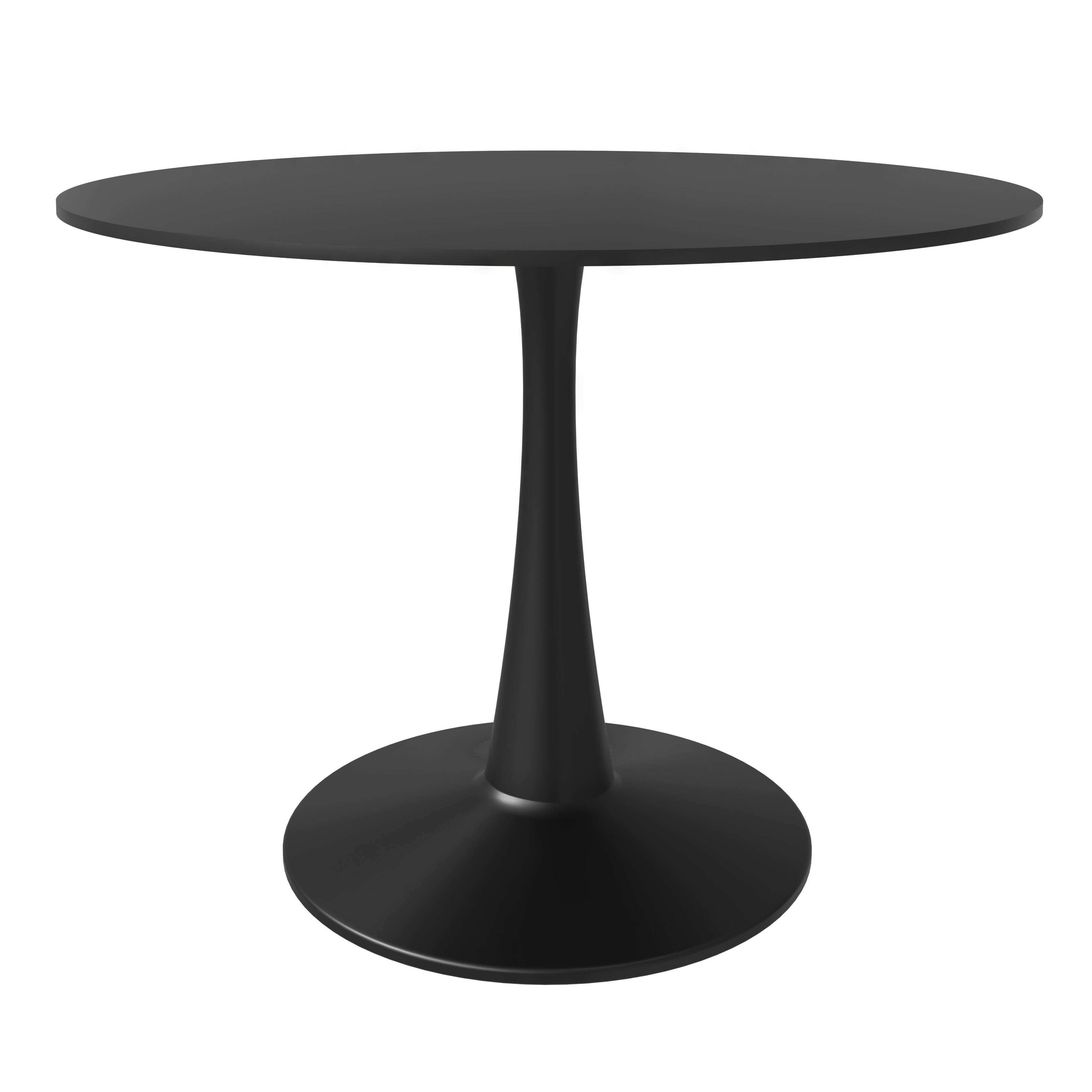 Alt View 2. LeisureMod - Bristol 40" Minimalist Round Pedestal Dining Table - Space-Saving Kitchen Table with Powder-Coated Steel Base - MDF - Black.