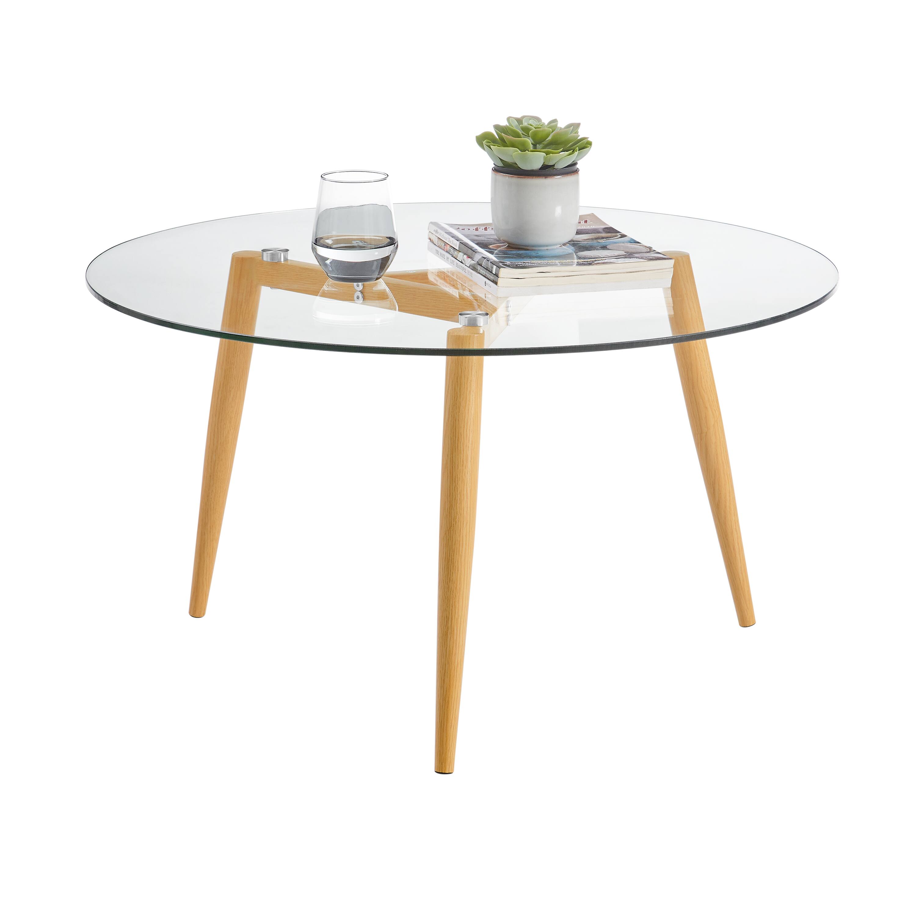Alt View 6. Danya B - Van Beuren Coffee Table with Taper Legs and Clear Glass Tabletop - Beech - Beech, Clear.