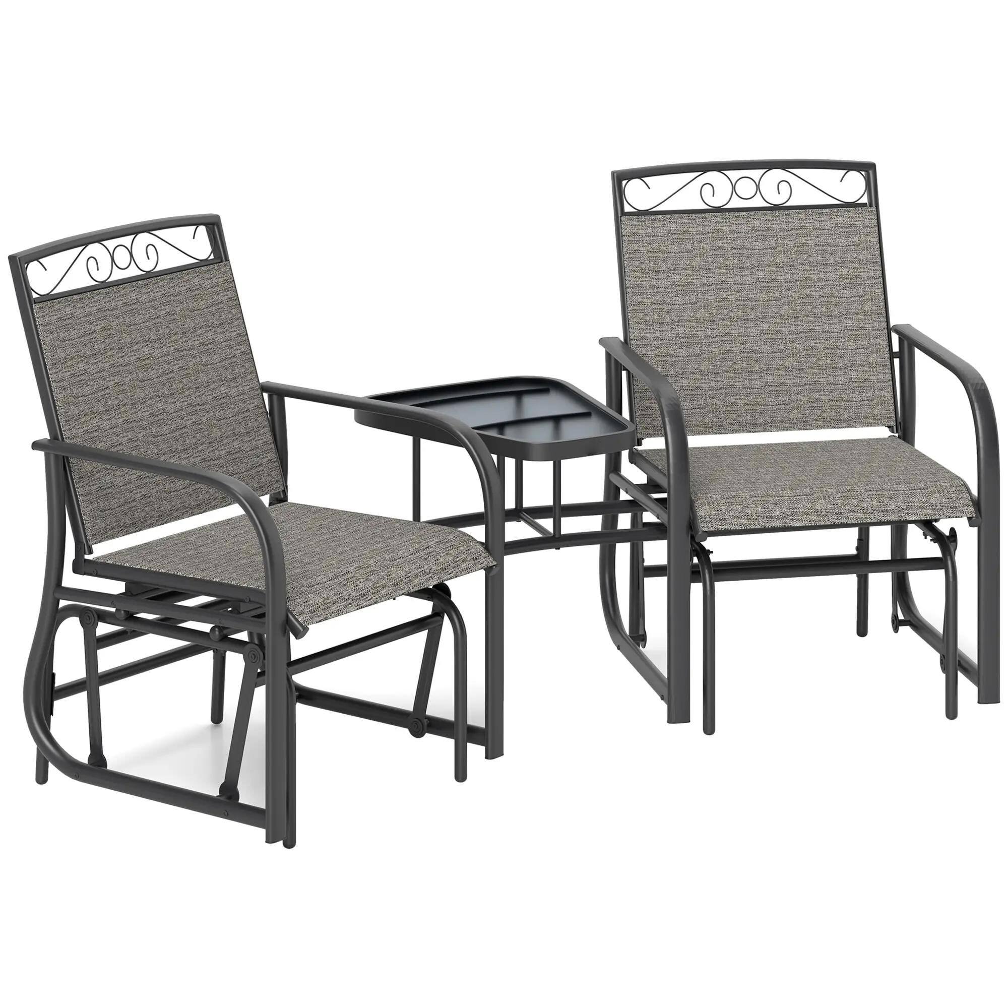 Angle. Resenkos - Resenkos Patio Glider Chairs with Coffee Table, 2-Seat Swing Rocker, Breathable Sling, Outdoor Backyard Relaxation, Gray - Gray.