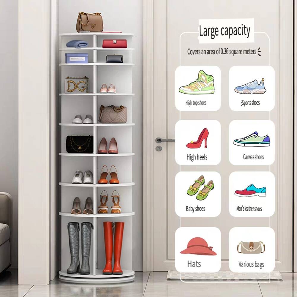 Large capacity  
Covers an area of 0.36 square meters

- High-top shoes
- Sports shoes
- High heels
- Canvas shoes
- Baby shoes
- Men's leather shoes
- Hats
- Various bags