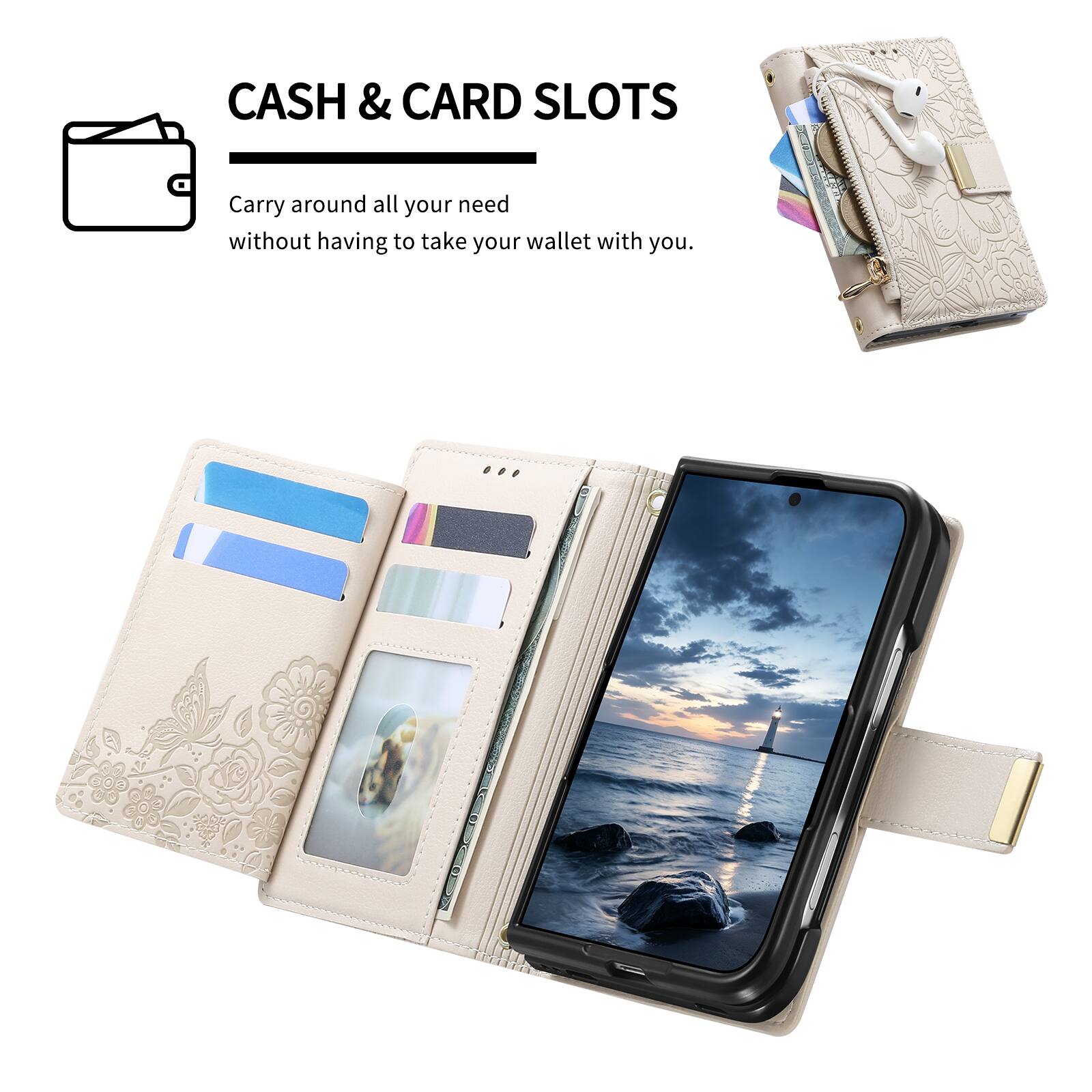CASH & CARD SLOTS  
Carry around all your need without having to take your wallet with you.
