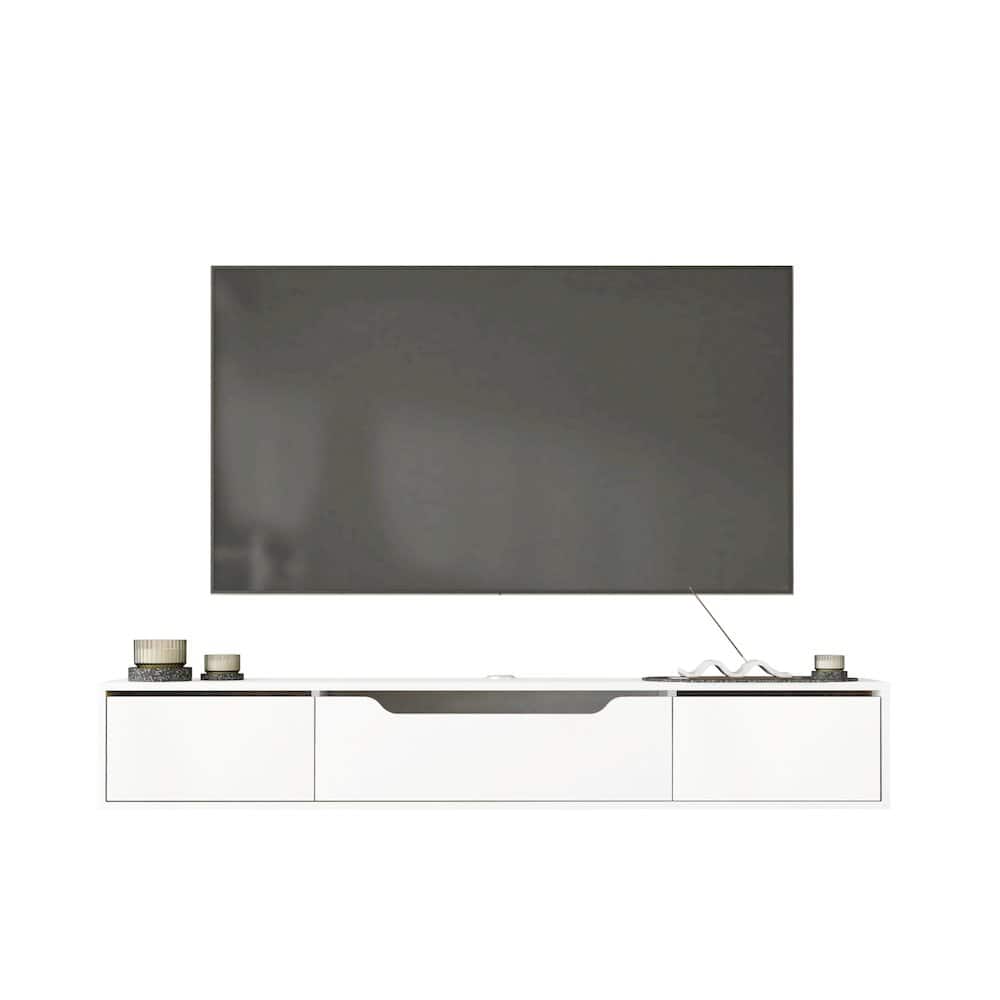 Atelier Mobili - Floating TV Stand for Up to 80 Inch TVs – Wall Mounted Media Console - White