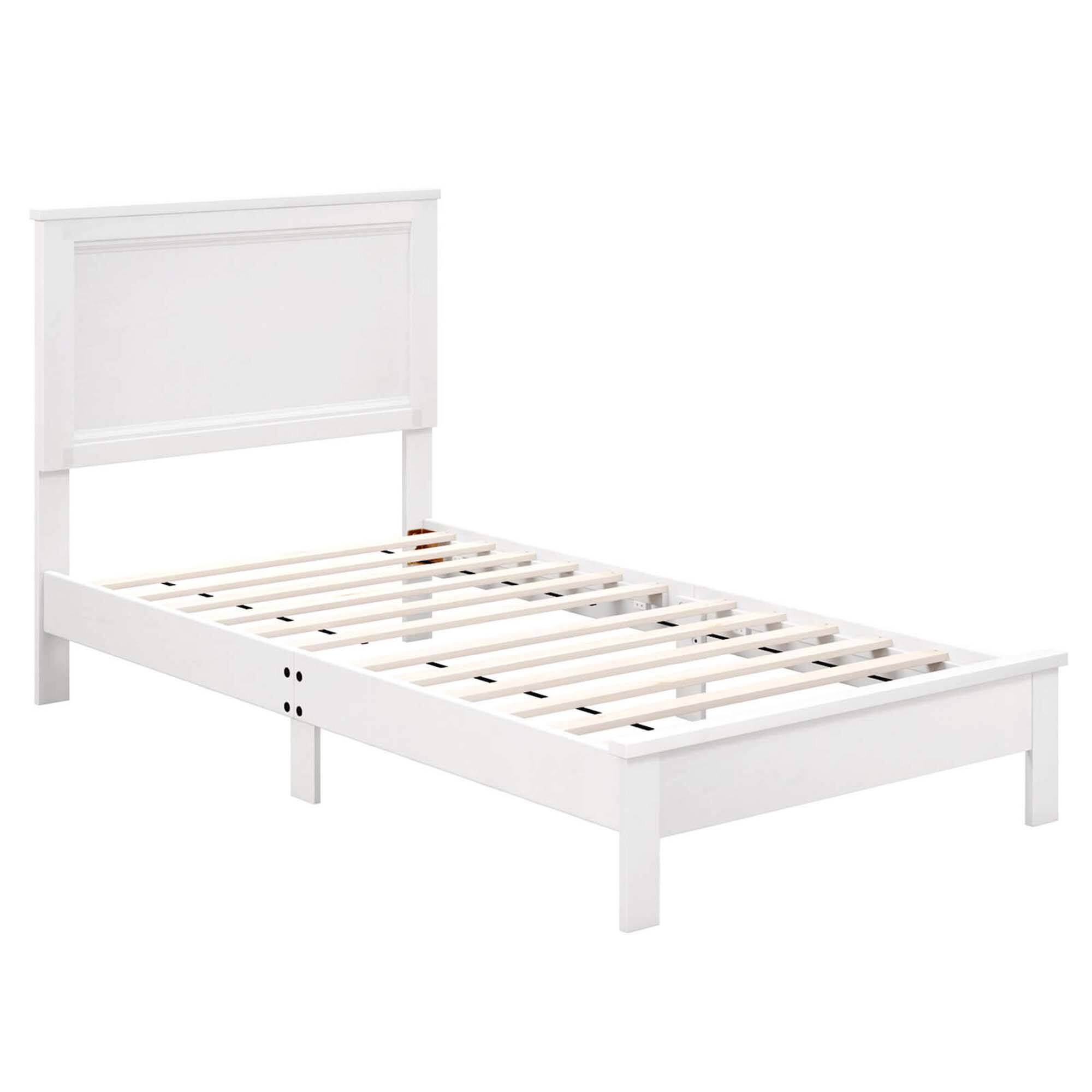 Costway - Twin Size Bed Frame Platform Slat High Headboard Bedroom Rubber Wood Leg - White