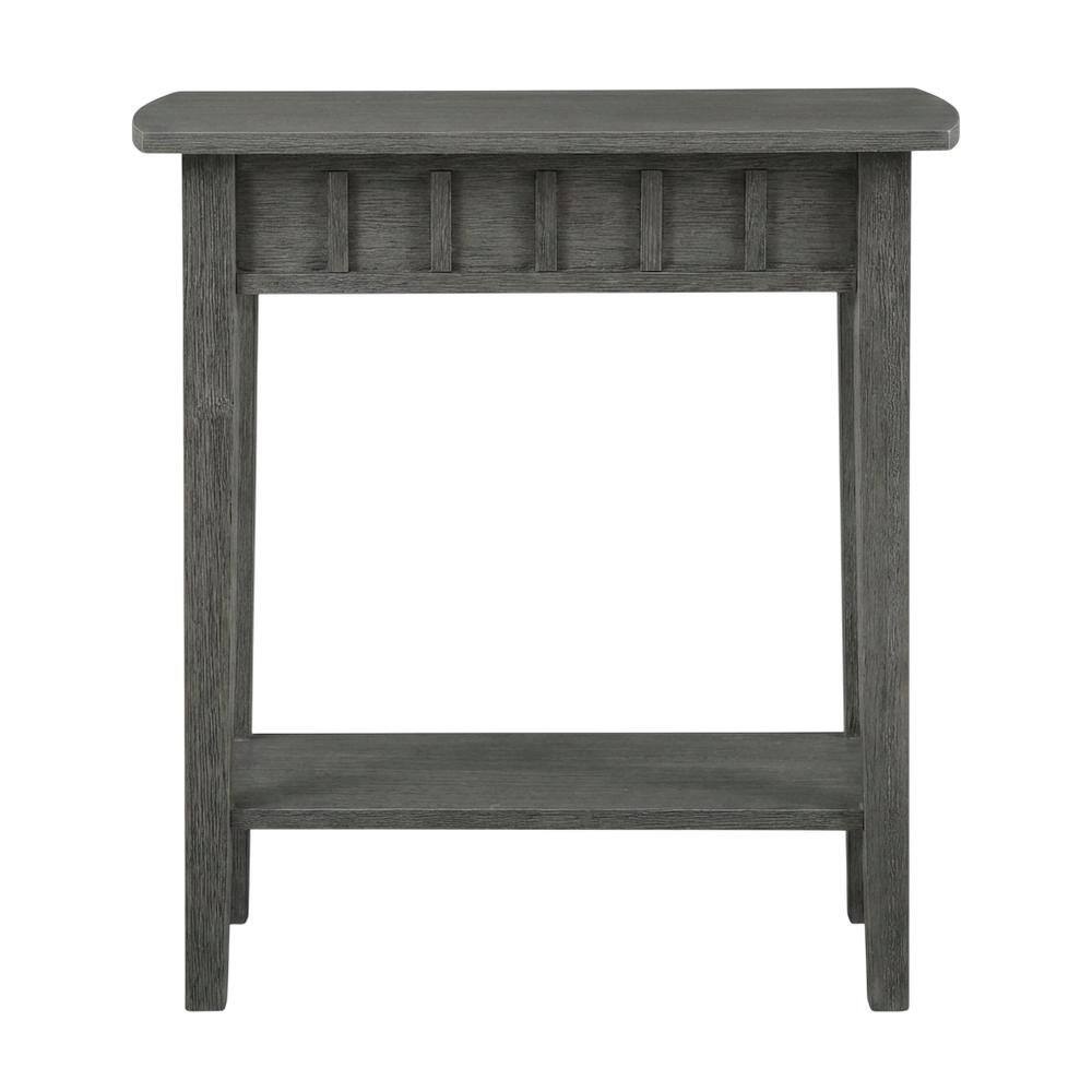Angle. FurniFact - Dark Gray End Table with Shelf and Wirebrush Finish - Dark Gray.