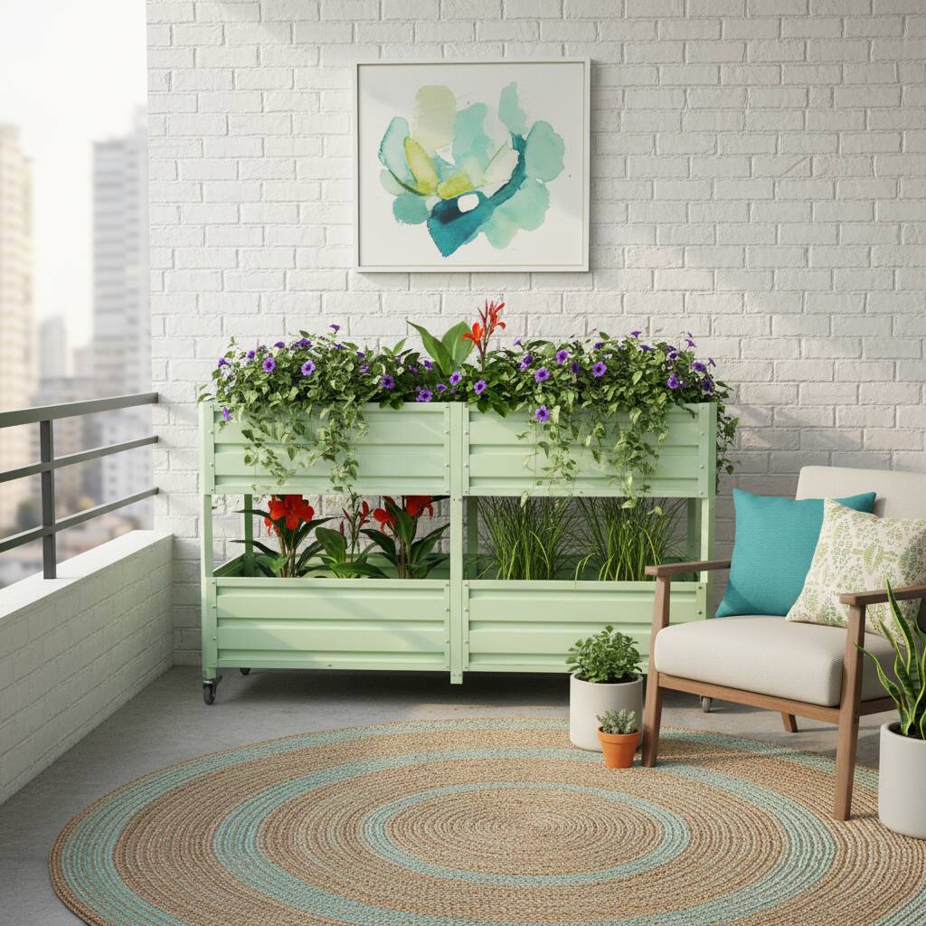 Alt View 1. Loheer - Loheer 2-Tier Elevated Raised Garden Bed Rolling Metal Planter Box with Lockable Wheels Green.