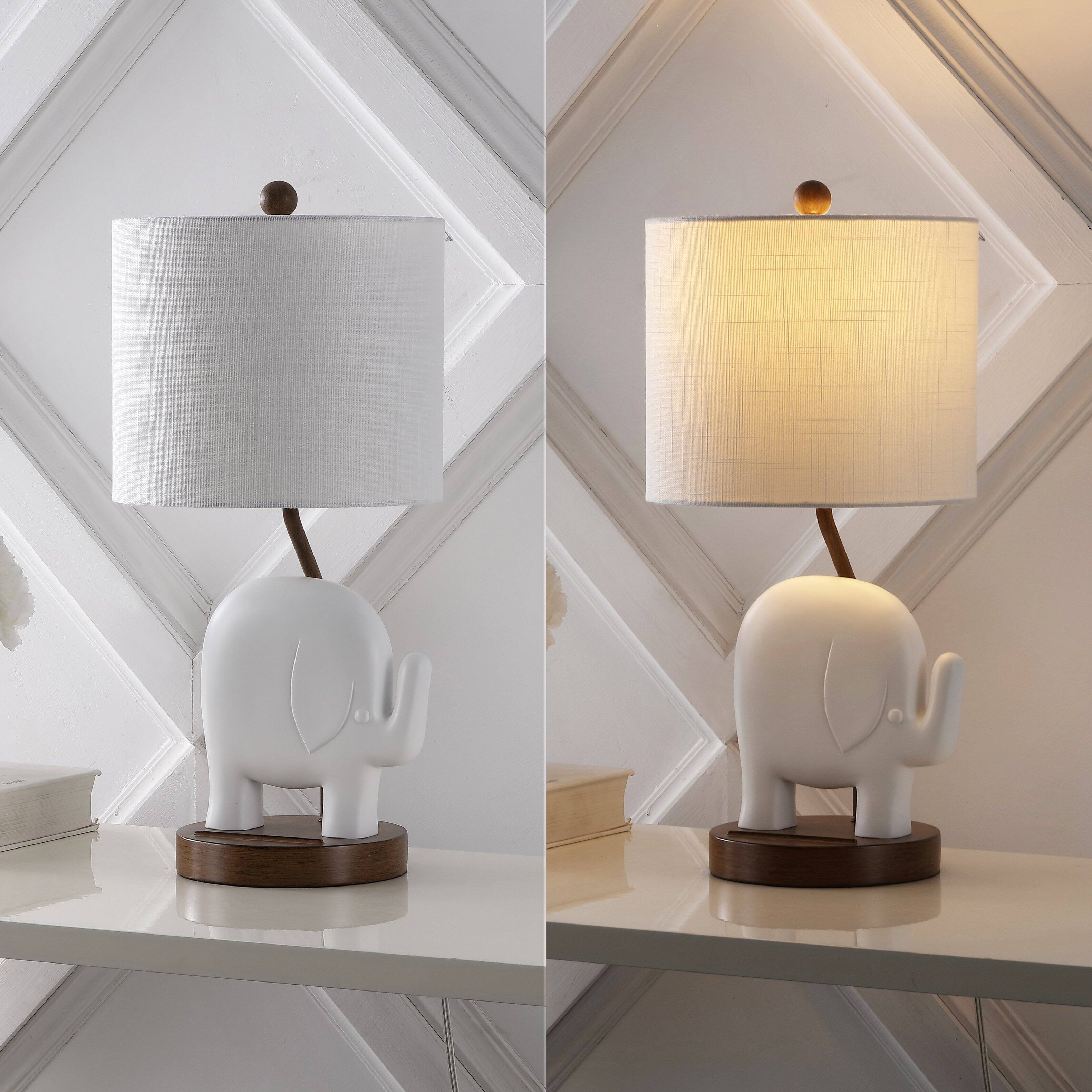 Alt View 4. Jonathan Y - Ellie 20.25" Bohemian Designer Iron/Resin Elephant LED Kids' Table Lamp with Phone Stand and USB Charging Port, White.
