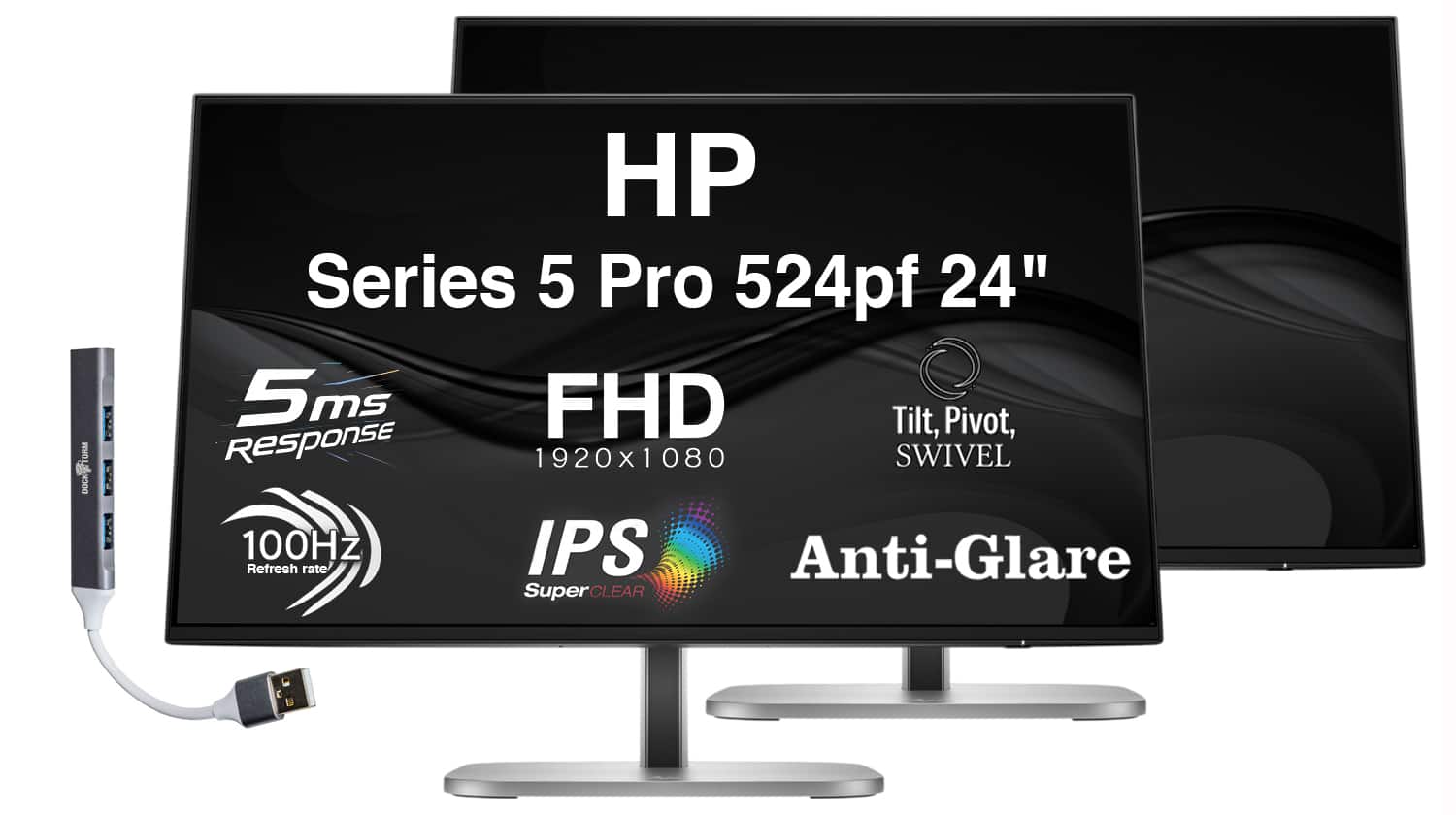 HP - Series 5 Pro 524pf 24" FHD IPS Monitor, 5ms Response Time, Flicker Free, HDMI & DKZ Hub, Color 2 Pack - Black/Silver