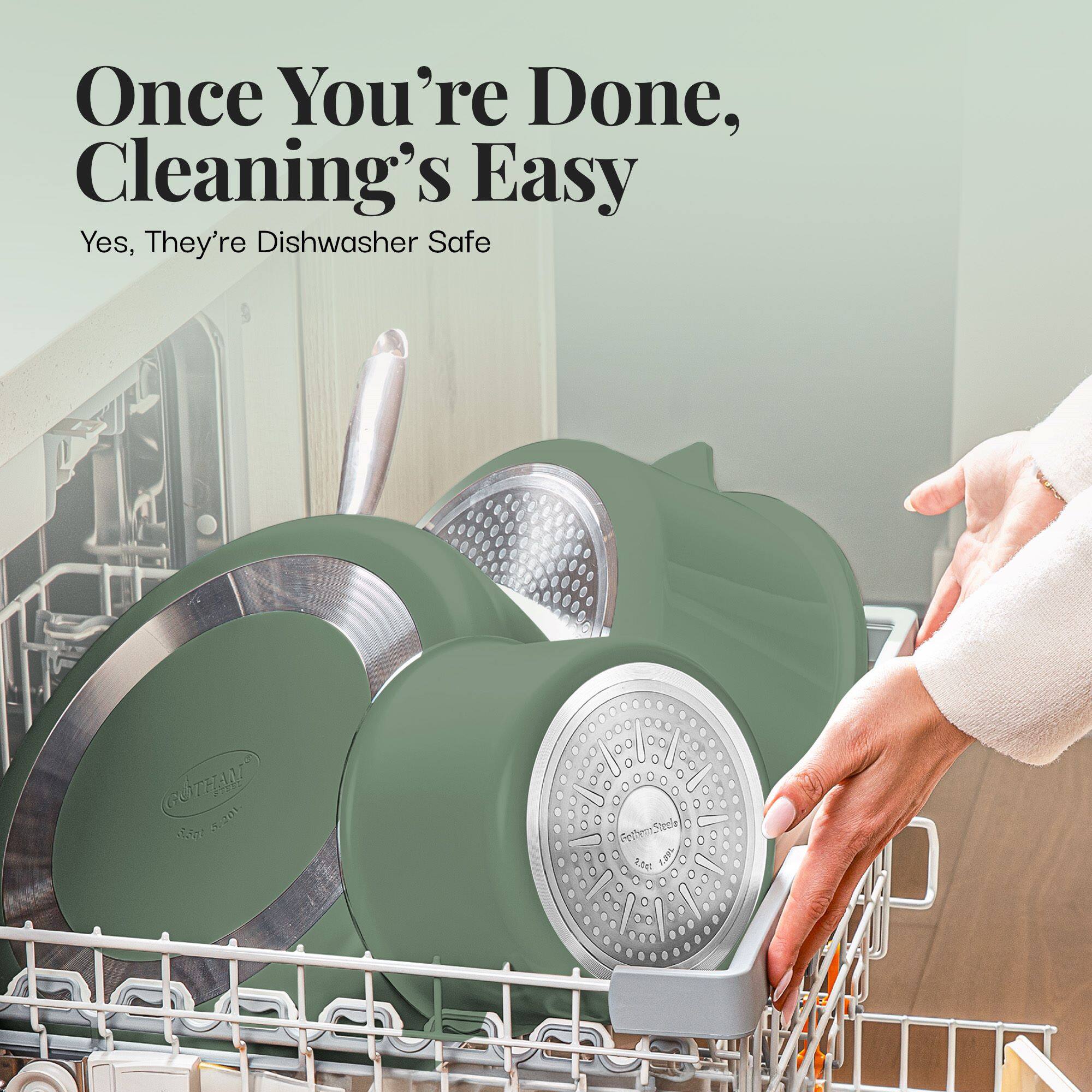 Once You're Done, Cleaning's Easy
Yes, They're Dishwasher Safe
GOTHAM 3201 0. PethenStecls Streie KEn taa