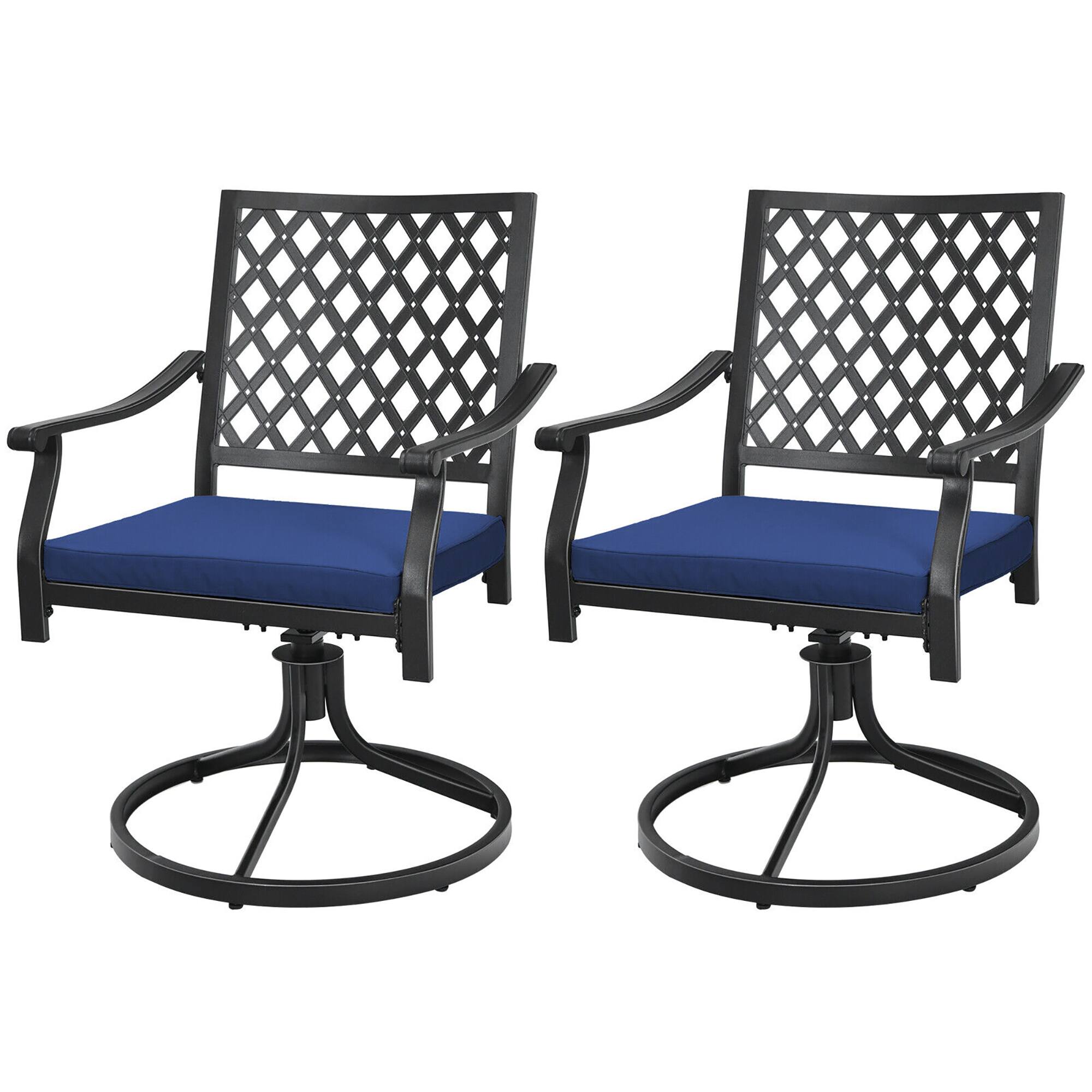 Gymax - 2PCS Patio Swivel Dining Chairs Lattice Rocker Cushioned Armrest - Navy price history on PriceWatchPro