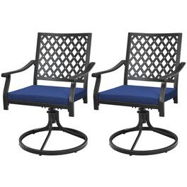 Gymax - 2PCS Patio Swivel Dining Chairs Lattice Rocker Cushioned Armrest - Navy