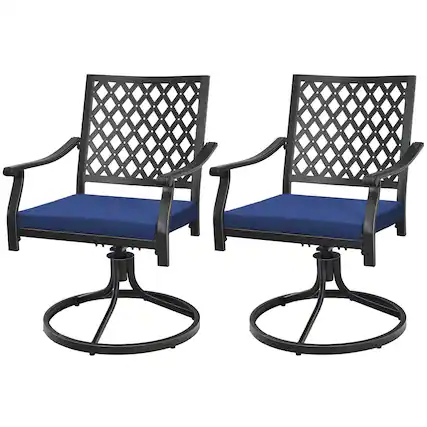 Front. Gymax - Gymax 2PCS Patio Swivel Dining Chairs Lattice Rocker Cushioned Armrest Navy - Navy.