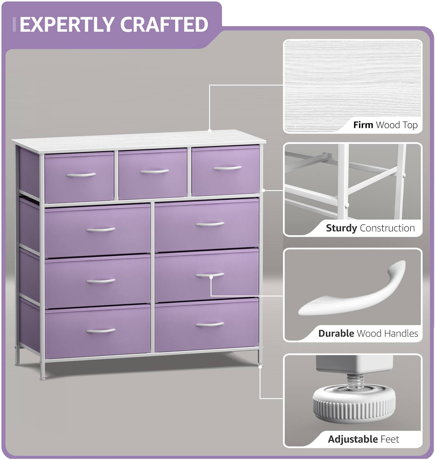 EXPERTLY CRAFTED

- Firm Wood Top
- Sturdy Construction
- Durable Wood Handles
- Adjustable Feet
