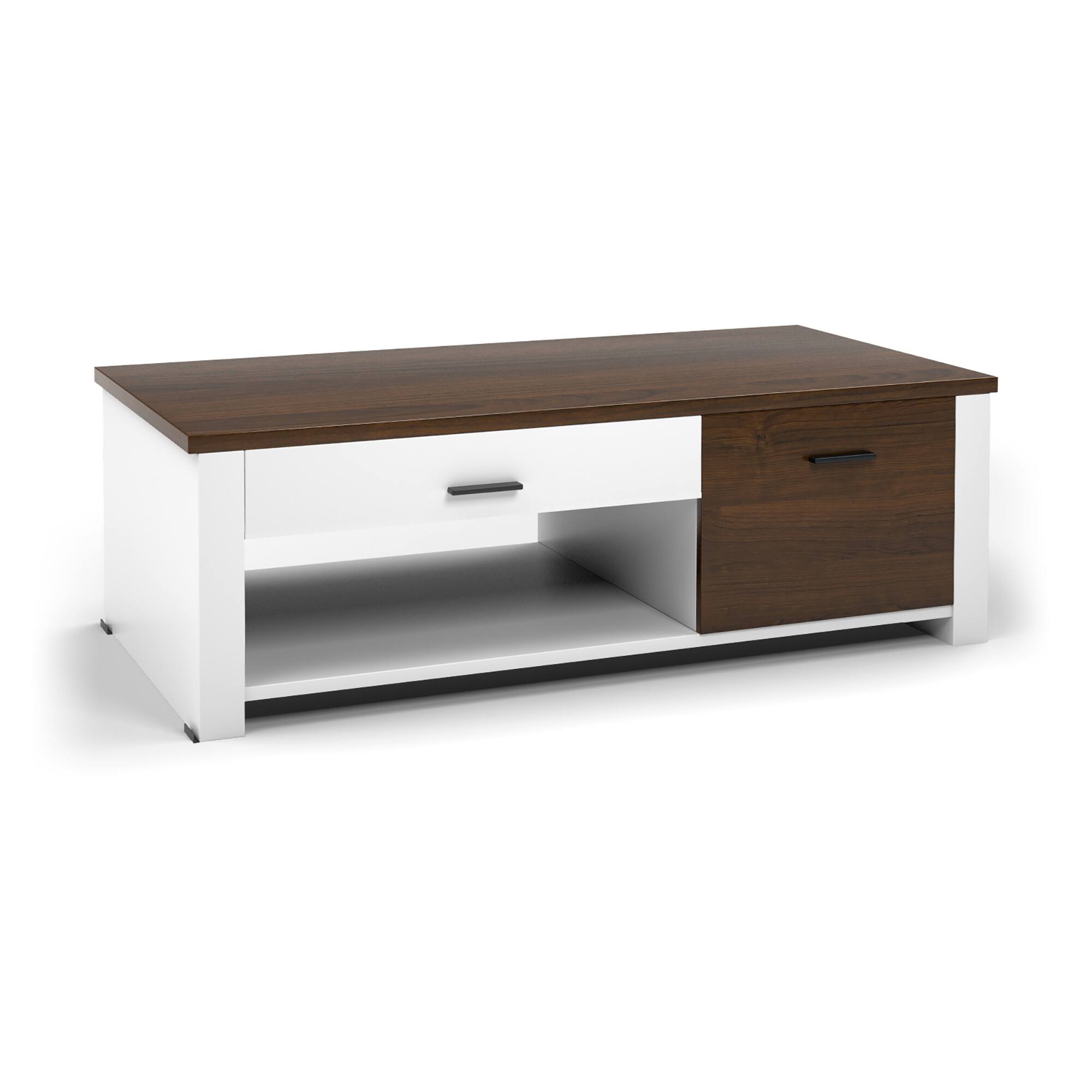 Alt View 6. Costway - Modern Coffee Table Living Room Coffee Table W/ Storage Drawers & Compartments - Brown/White.