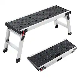 VEVOR - Folding Work Platform,35.8 x 12.2 in Aluminum Step Stool,16.5 in Height,500 lbs Load Capacity,Heavy Duty Platform Ladder - Black;Silver
