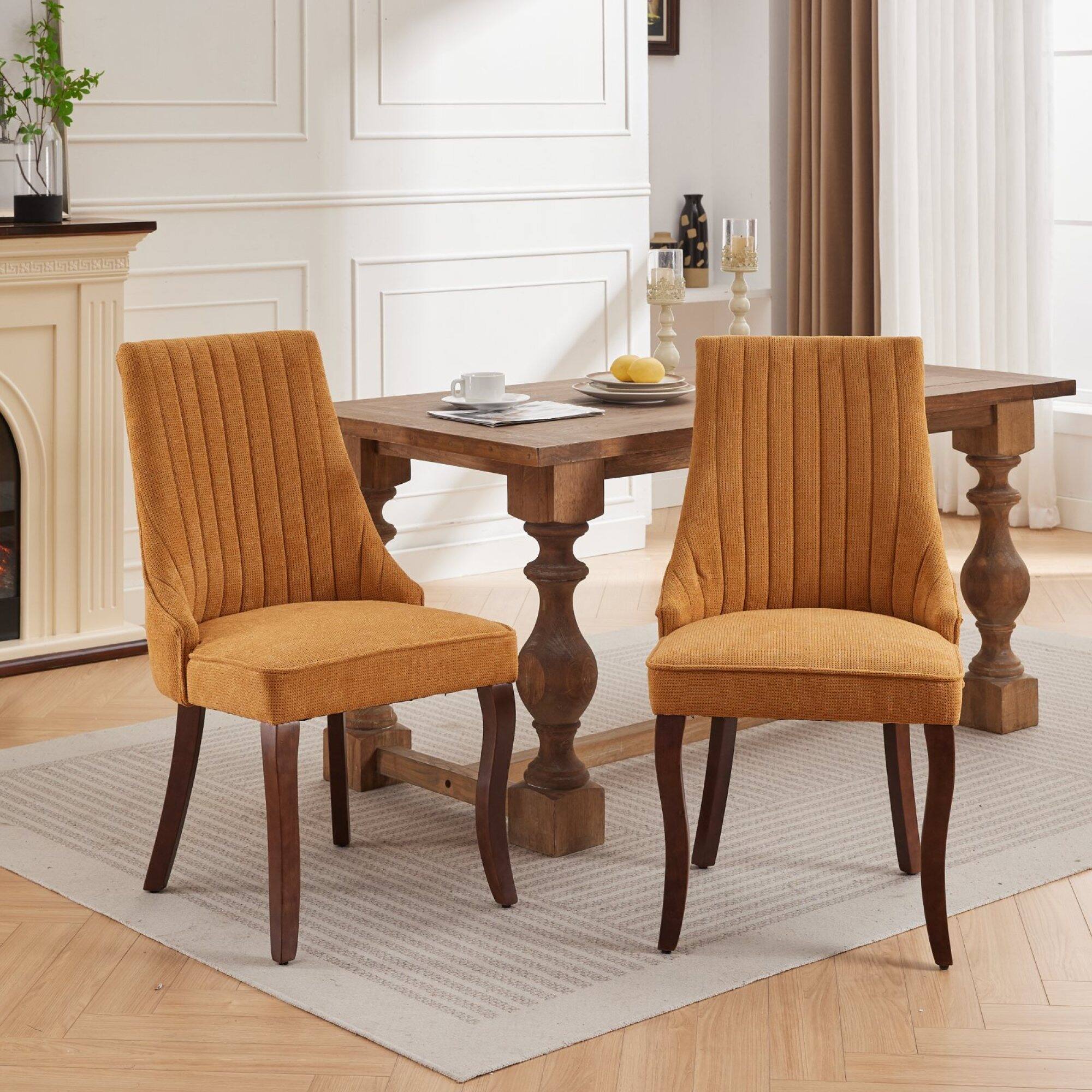 Alt View 9. GOODSILO - Elegant Upholstered Dining Chairs Set with High Backrest and Solid Wood Legs for Comfortable Seating - Yellow.