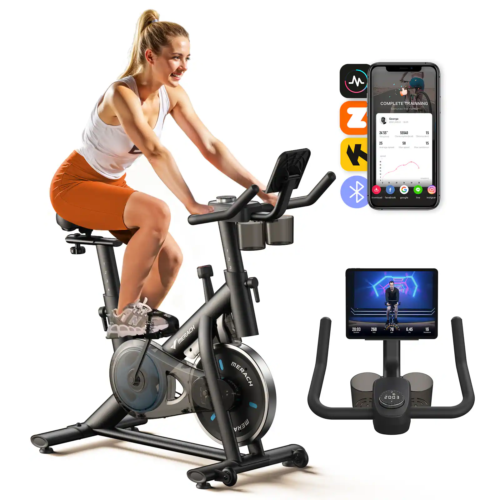 MERACH - S26 Home Exercise Bike Quiet Stationary Fitness Bicycle Workout Fullbody - Black