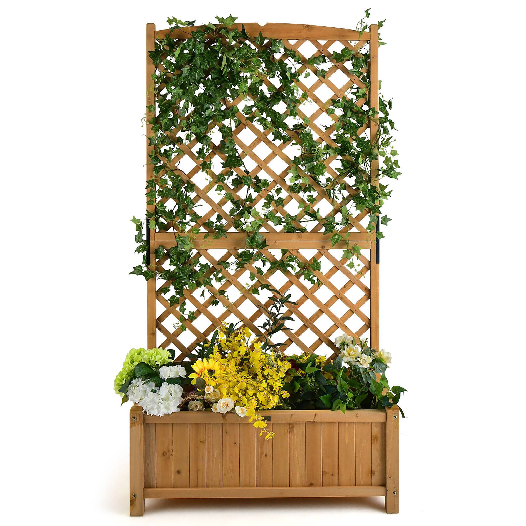 Alt View 9. Gymax - Gymax 71'' Tall Raised Garden Bed Wooden Planter w/ Trellis for Flower Climbing Plant - Orange.
