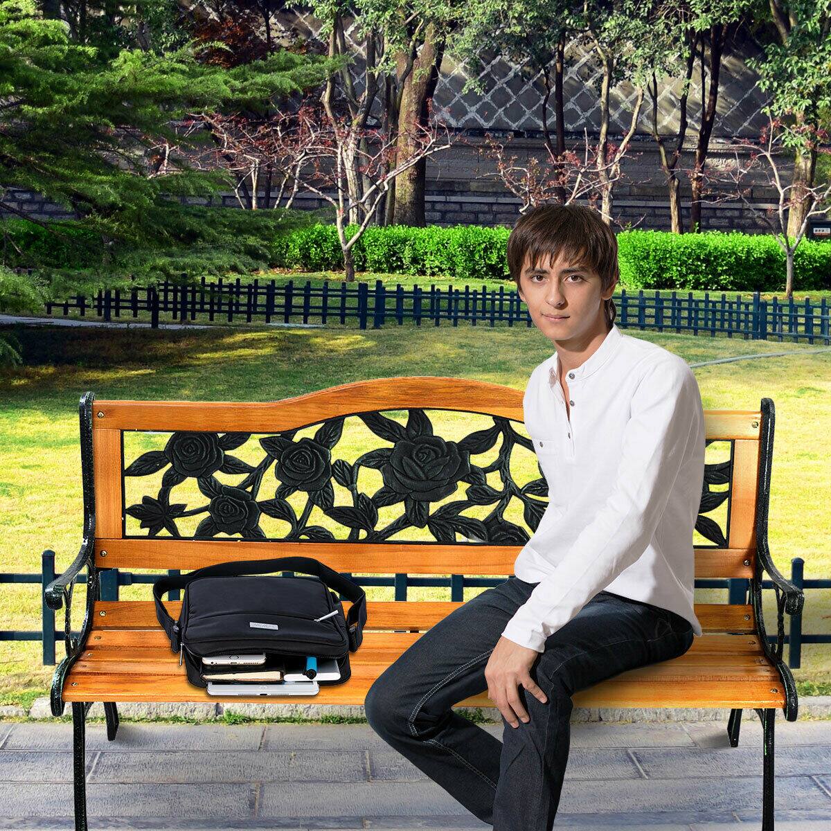 Alt View 4. Costway - Patio Park Garden Metal Bench Porch Path Chair Furniture Cast Iron Hardwood - Yellow.