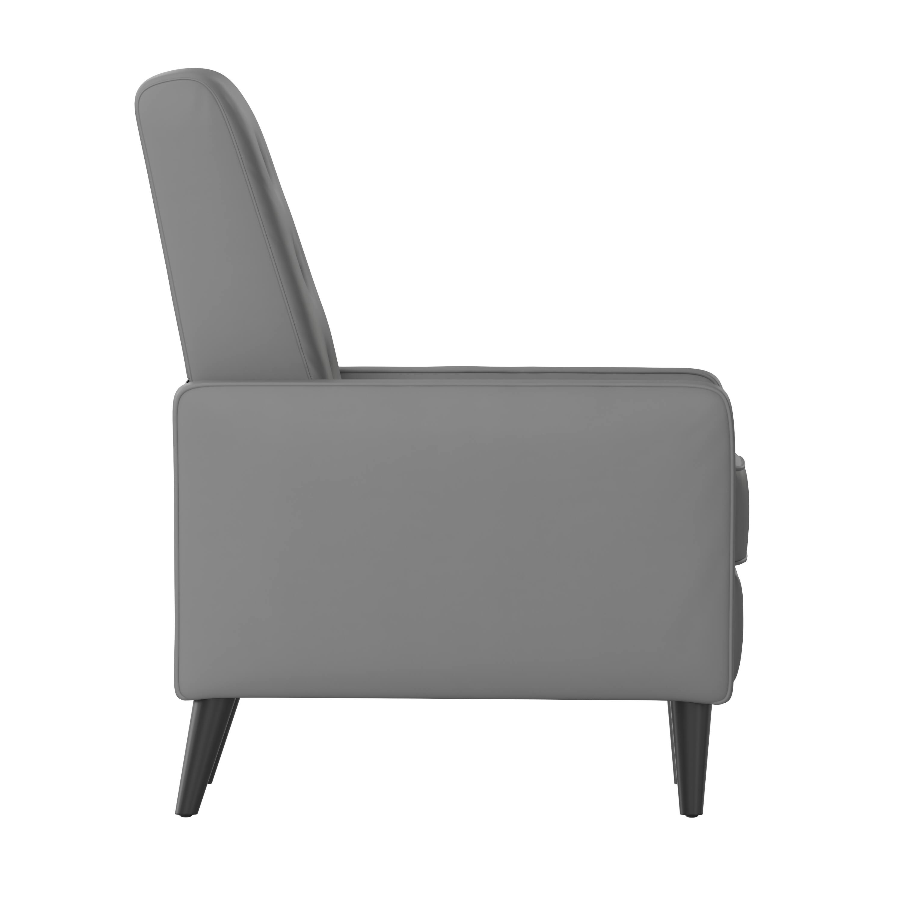 Left. Flash Furniture - Ezra Mid-Century Modern LeatherSoft Upholstered Button Tufted Pushback Recliner in Light Gray for Residential & Commerci - Gray.