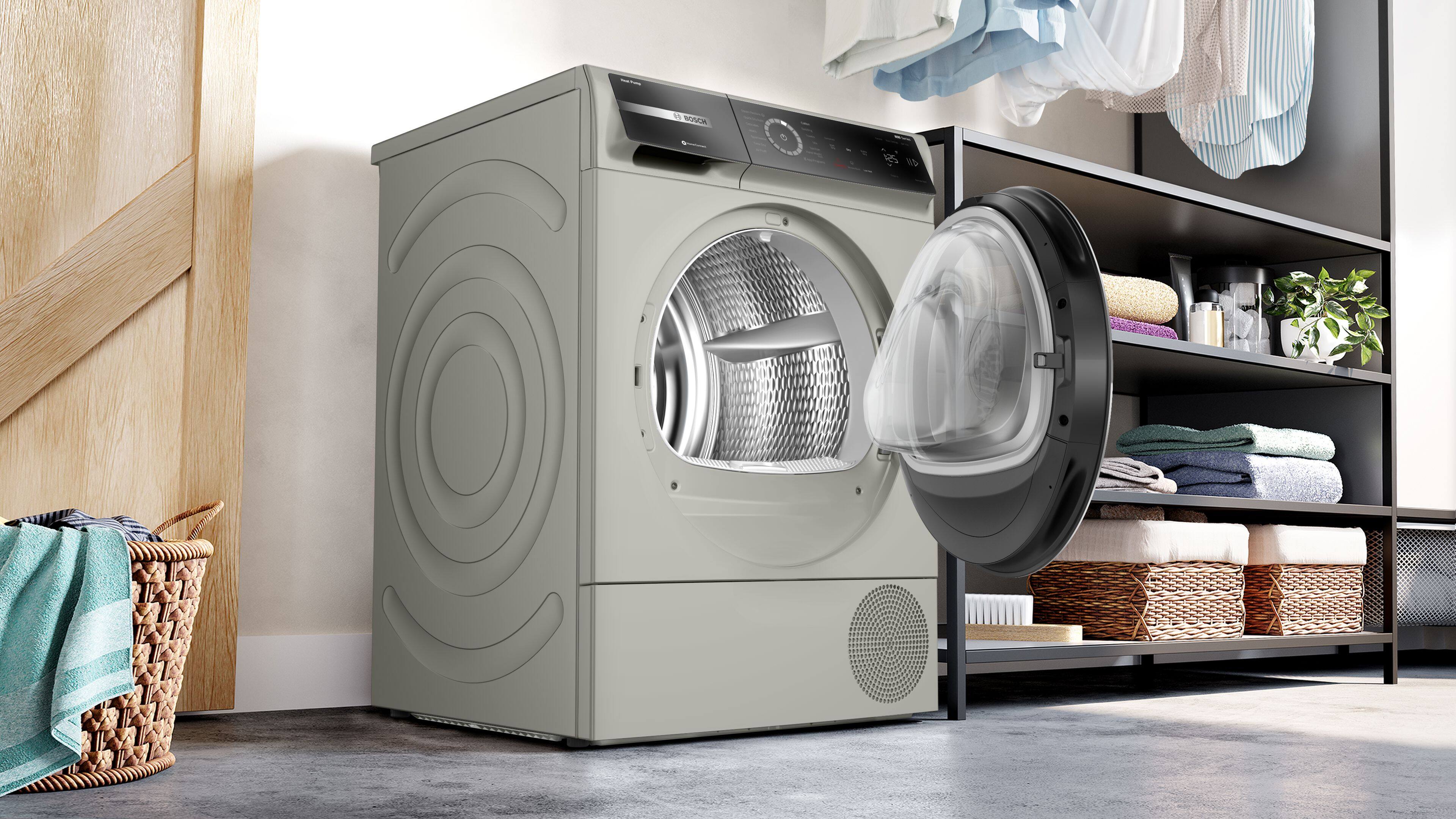 Alt View 2. Bosch - 800 Series 4 Cu. Ft. Stackable Smart Electric Dryer with Steam Restore - Pearl Steel.