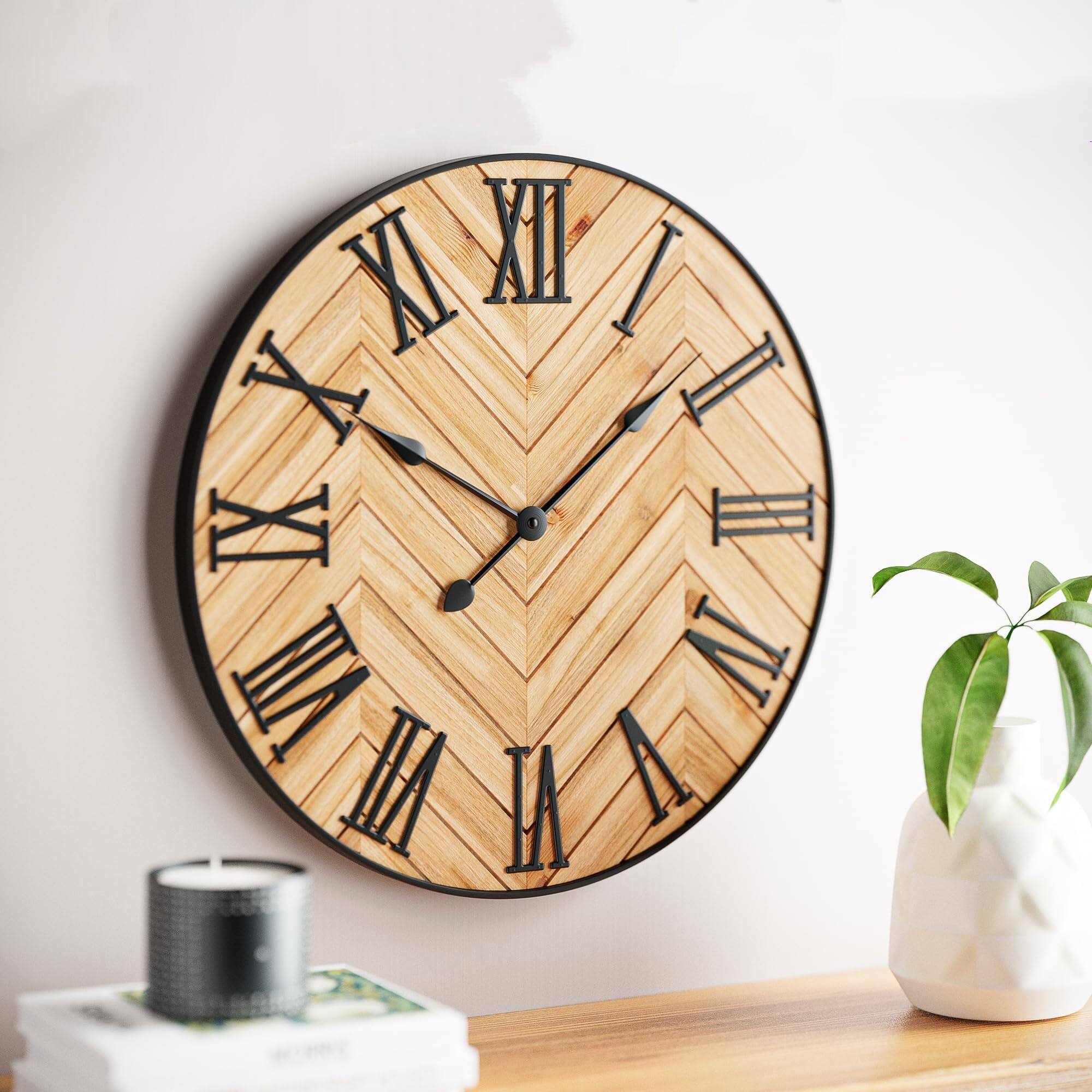 Left. Dazzed Corner - 24" Round Wall Clock - Brown.