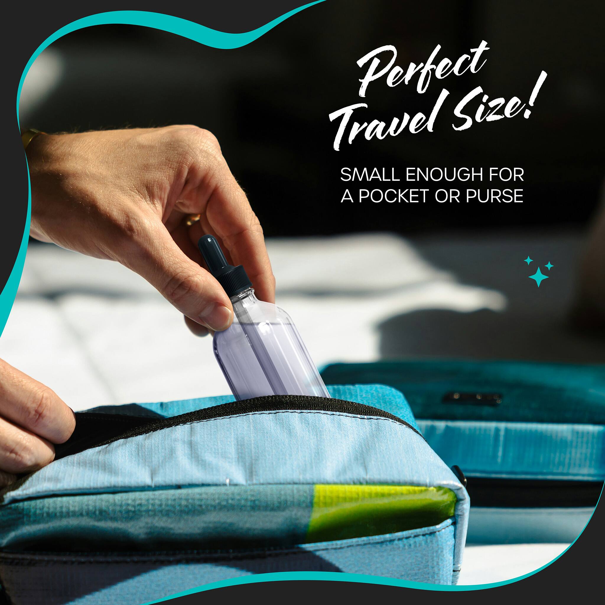 Perfect Size!  
Travel SMALL ENOUGH FOR A POCKET OR PURSE