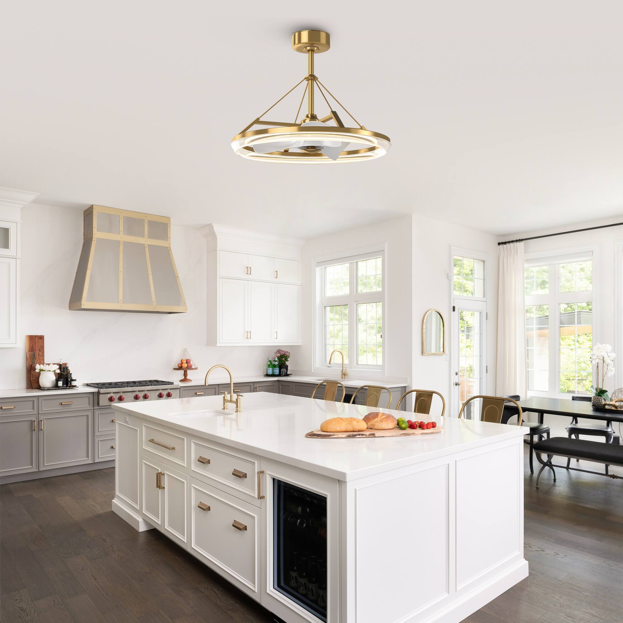 Angle. Parrot Uncle - 30" Modern Gold  3CCT LED Fandelier Ceiling Fan with Light and Remote - Gold.