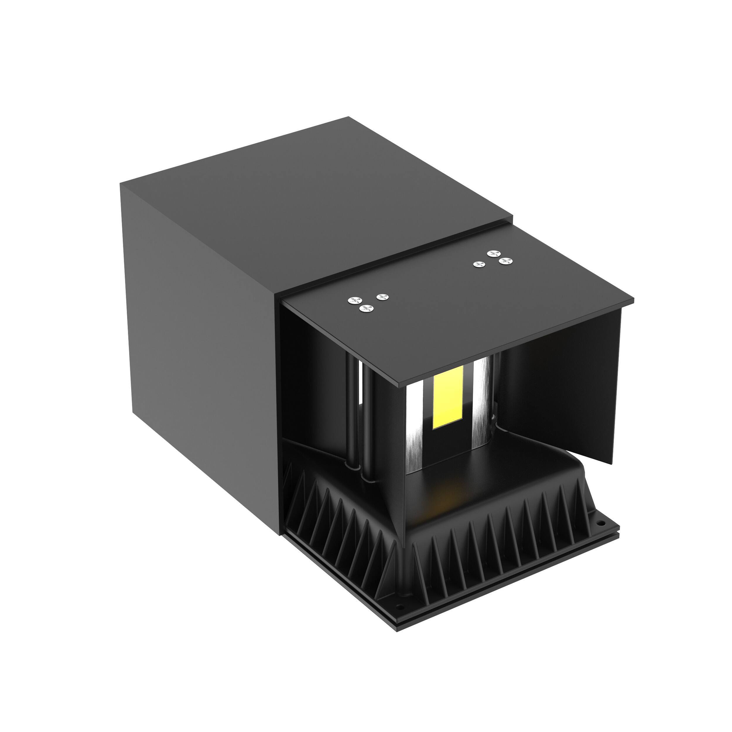 Alt View 1. LEEKI - Modern Cube LED Outdoor Wall Sconce – Adjustable Beam Uplight/Downlight, Waterproof IP65, Energy-Saving Exterior Light - Black.