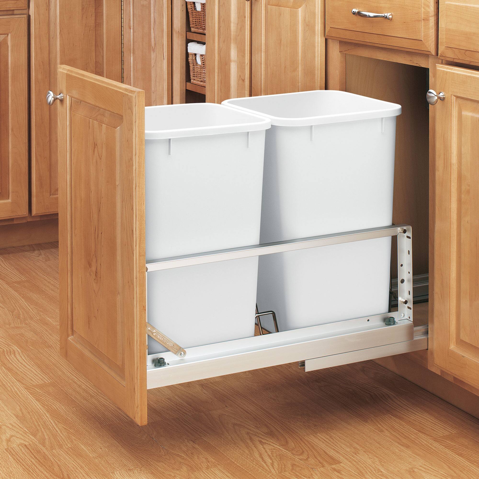 Alt View 1. Rev-A-Shelf - Rev-A-Shelf Double Pullout 27 qt. Kitchen Trash Can w/ Soft-Close, 5349-1527DM-2 - Silver.