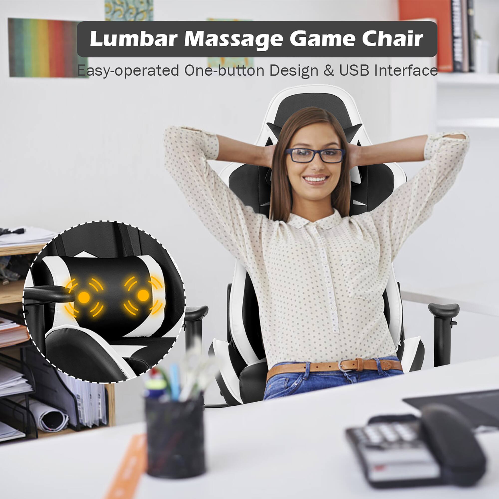 Lumbar Massage Game Chair: Easy-operated One-button Design & USB Interface