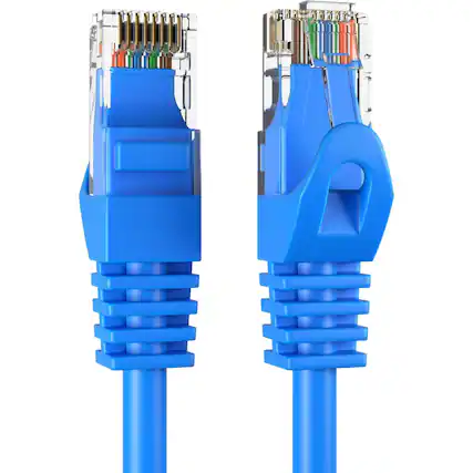 Front. Cables Direct Online - Cat5e Ethernet Cable 100ft, 350MHz UTP LAN Network Patch Cord for PC Modem Router TV Printer Console - Blue.