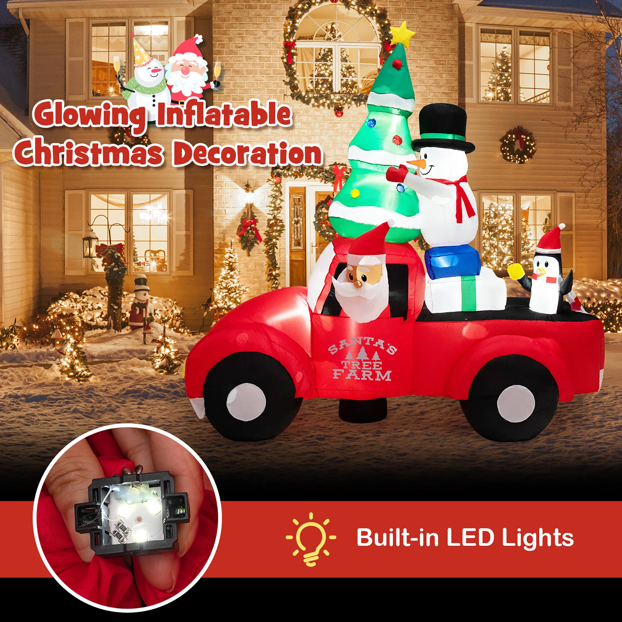 Glowing Inflatable Christmas Decoration: Santa's Tree Farm! Built-in LED Lights.