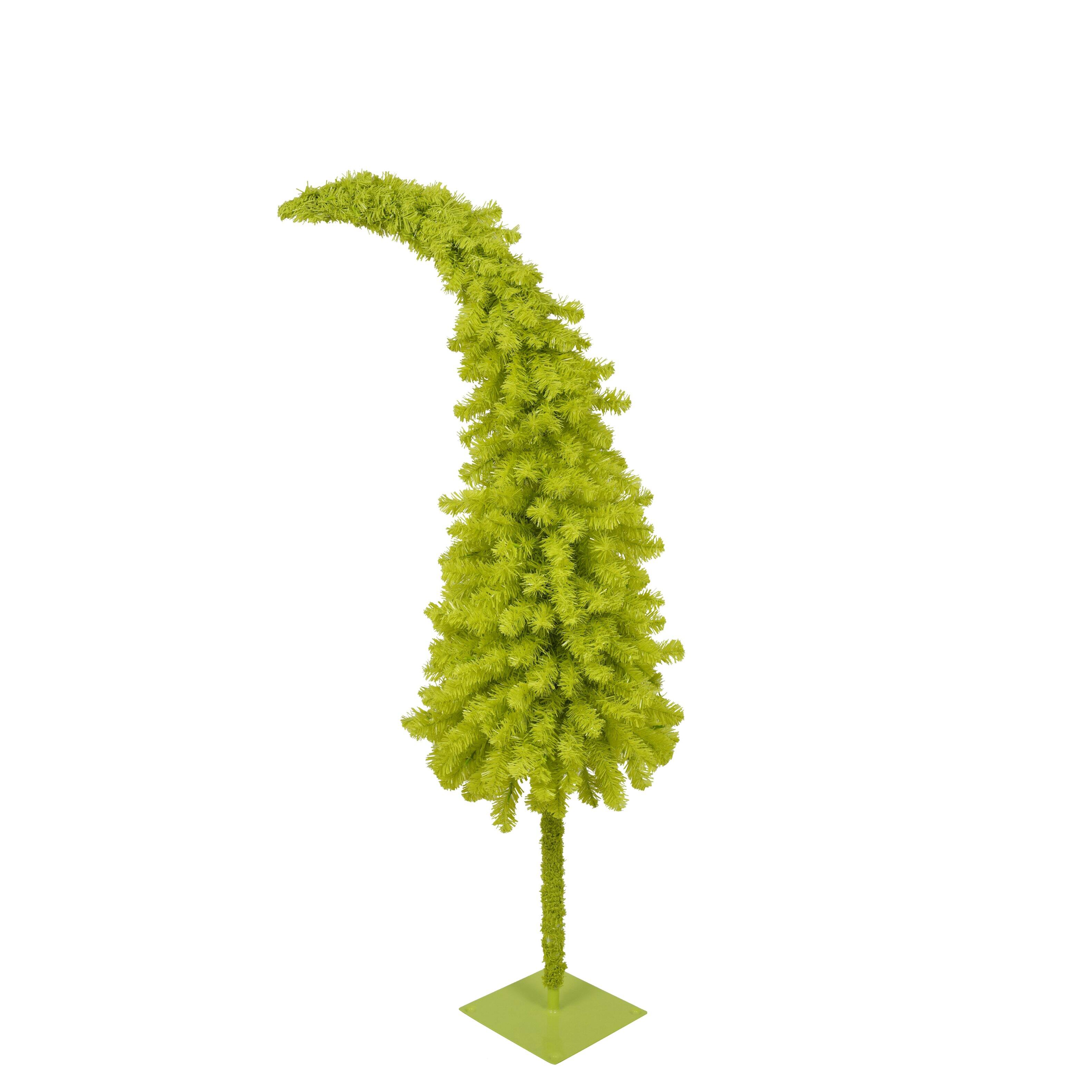 Alt View 5. Tiramisubest - 5FT Hinged Artificial Fir Bent Top Christmas Tree,Xmas Tree Bendable Santa Hat Style,400 Lush Branch Tips,100 LED Lights - Green,White.