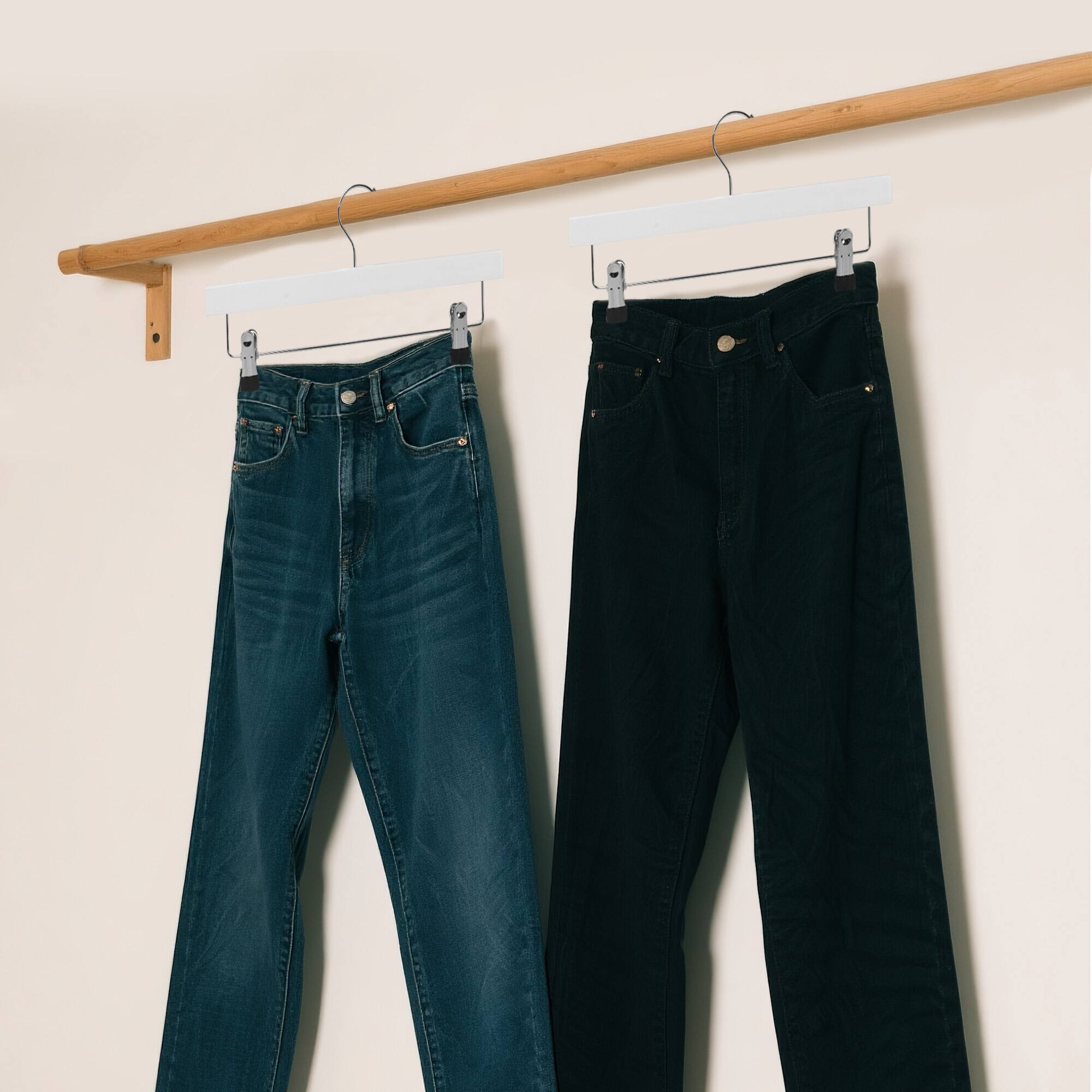 Alt View 2. BP4U - 12-Pack Wooden Adjustable Pants Hangers, Solid Wood Bottom Skirt/Trousers Hangers with Wrinkle-Free Design(White) - White.