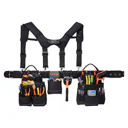 VEVOR - Tool Belt, 19 Pockets Tool Pouch with Suspenders for Men, Heavy Duty Adjustable Utility Belt Work Bag Detachable - Black