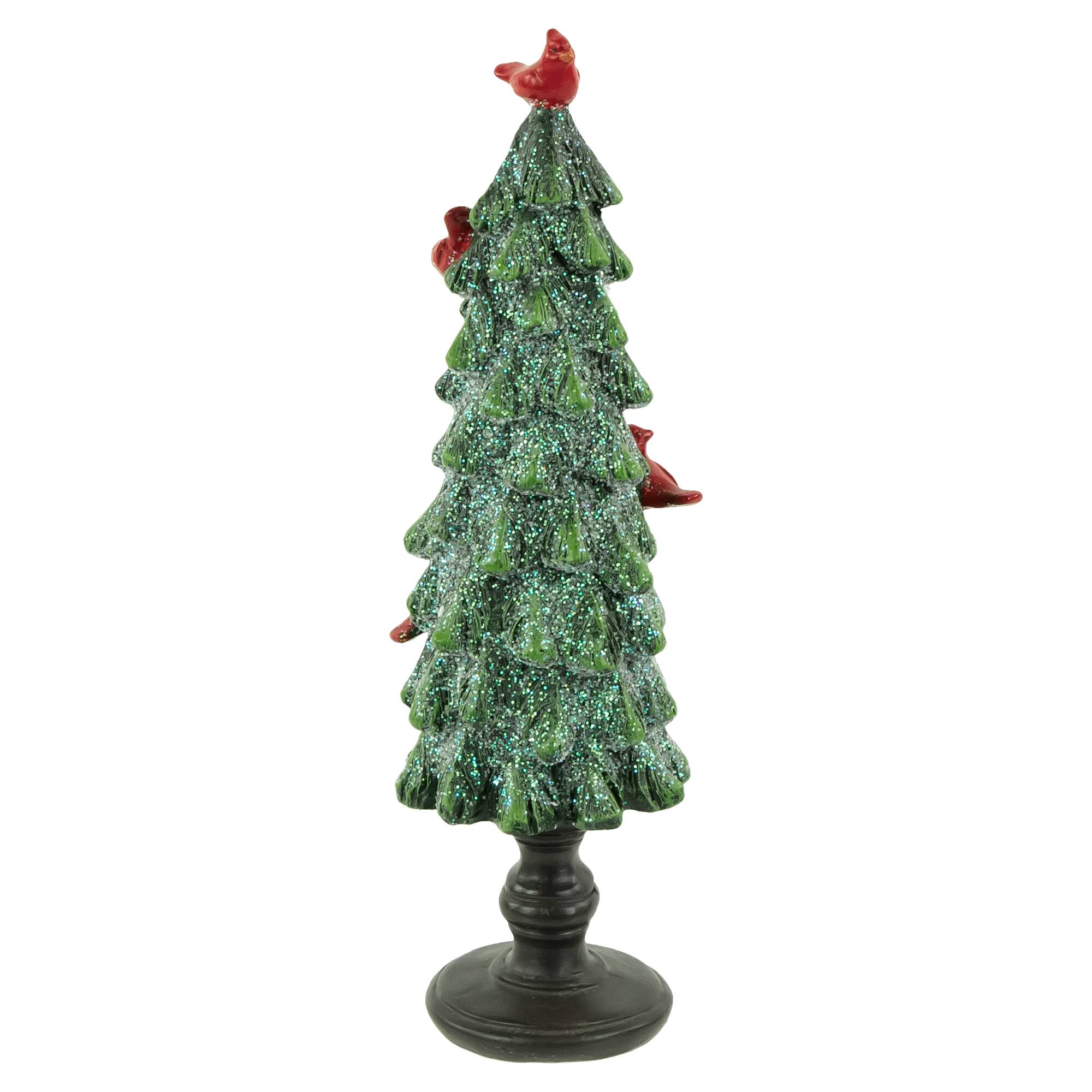Alt View 3. Northlight - Glittered Christmas Tree with Cardinals Decoration - 8.75" - Green and Red - Green.