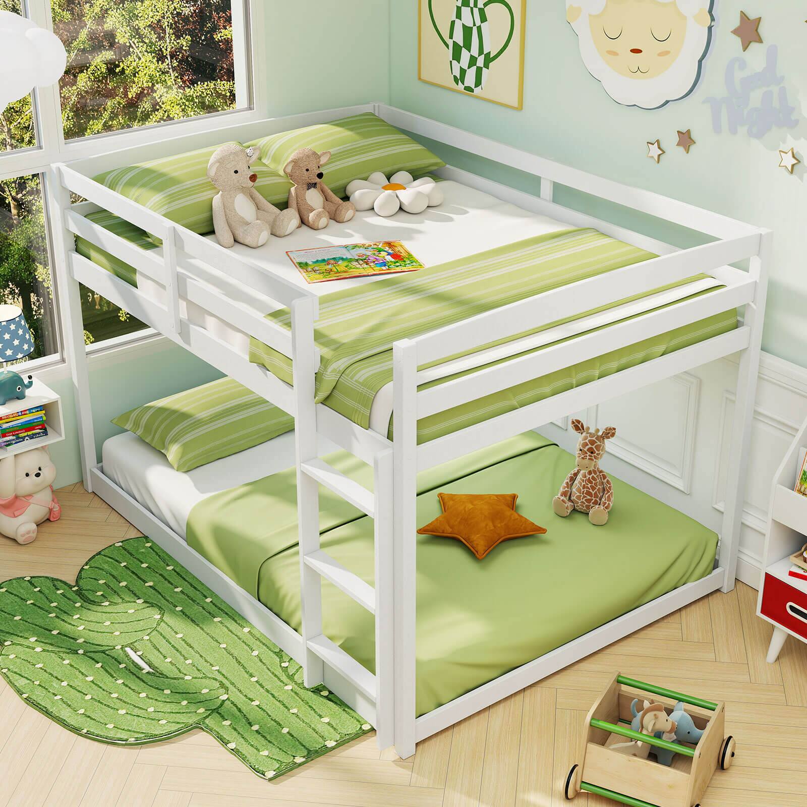 Alt View 3. Costway - Costway Full Over Full Bunk Bed with Full-length Guardrails & Integrated Ladder - White.