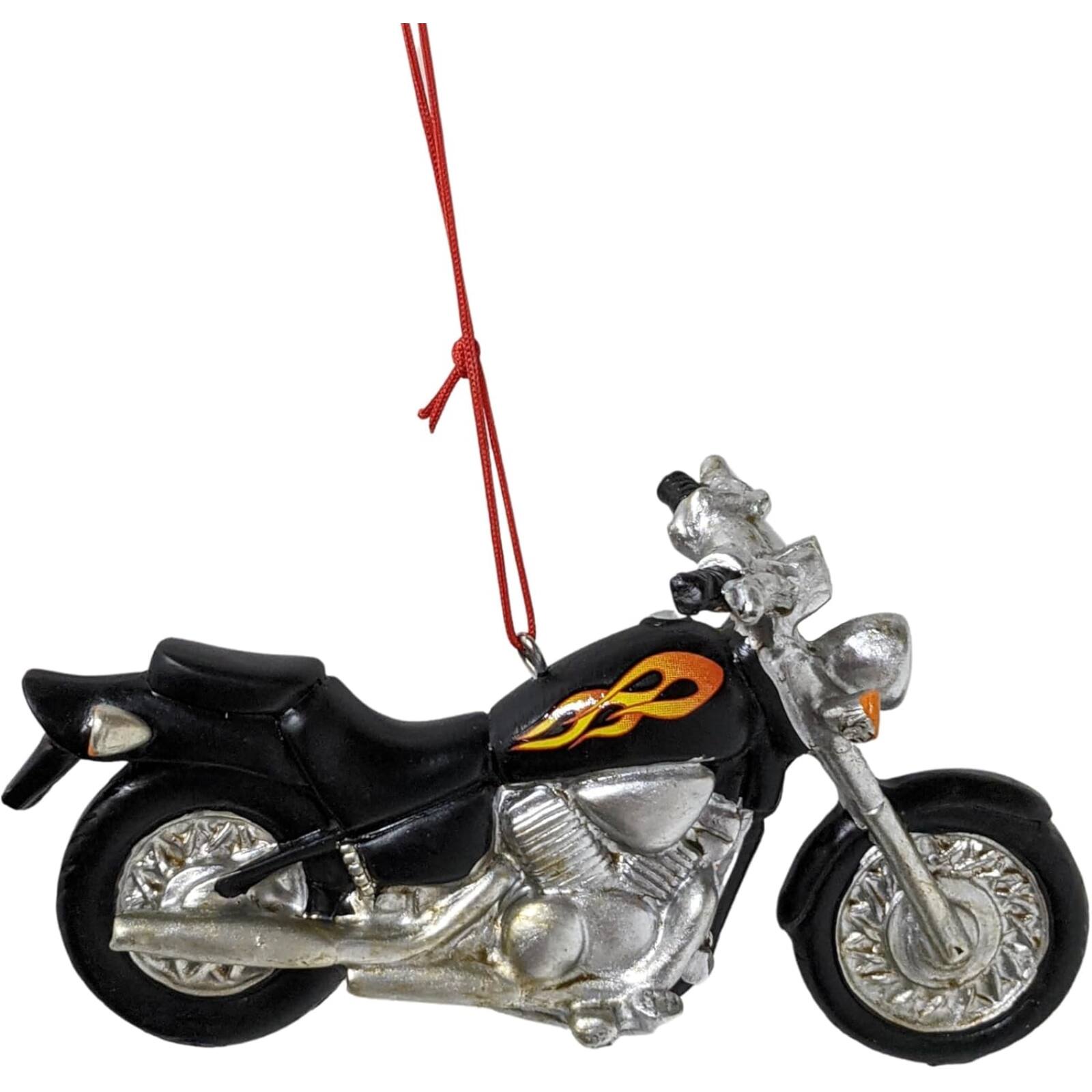 Alt View 3. Ganz - Black Motorcycle With Flames Resin Hanging Christmas Ornament 5 inch - Black.