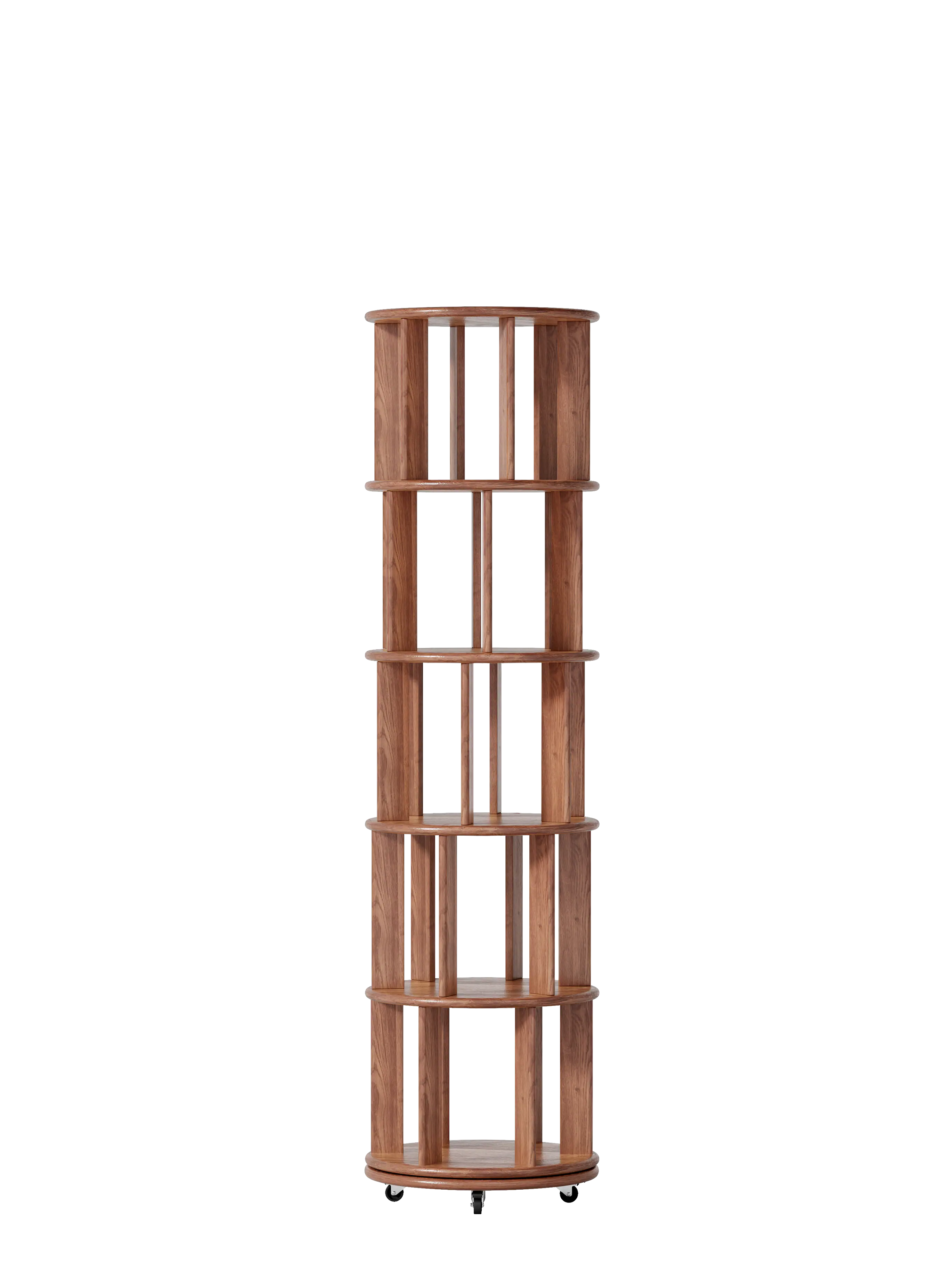 Front. TinyHomie - 100 percent Solid Wood Rotating Bookshelf on Wheels 5 Tier Round Revolving Bookcase 360° Spinning Book Shelf Tower - Walnut.