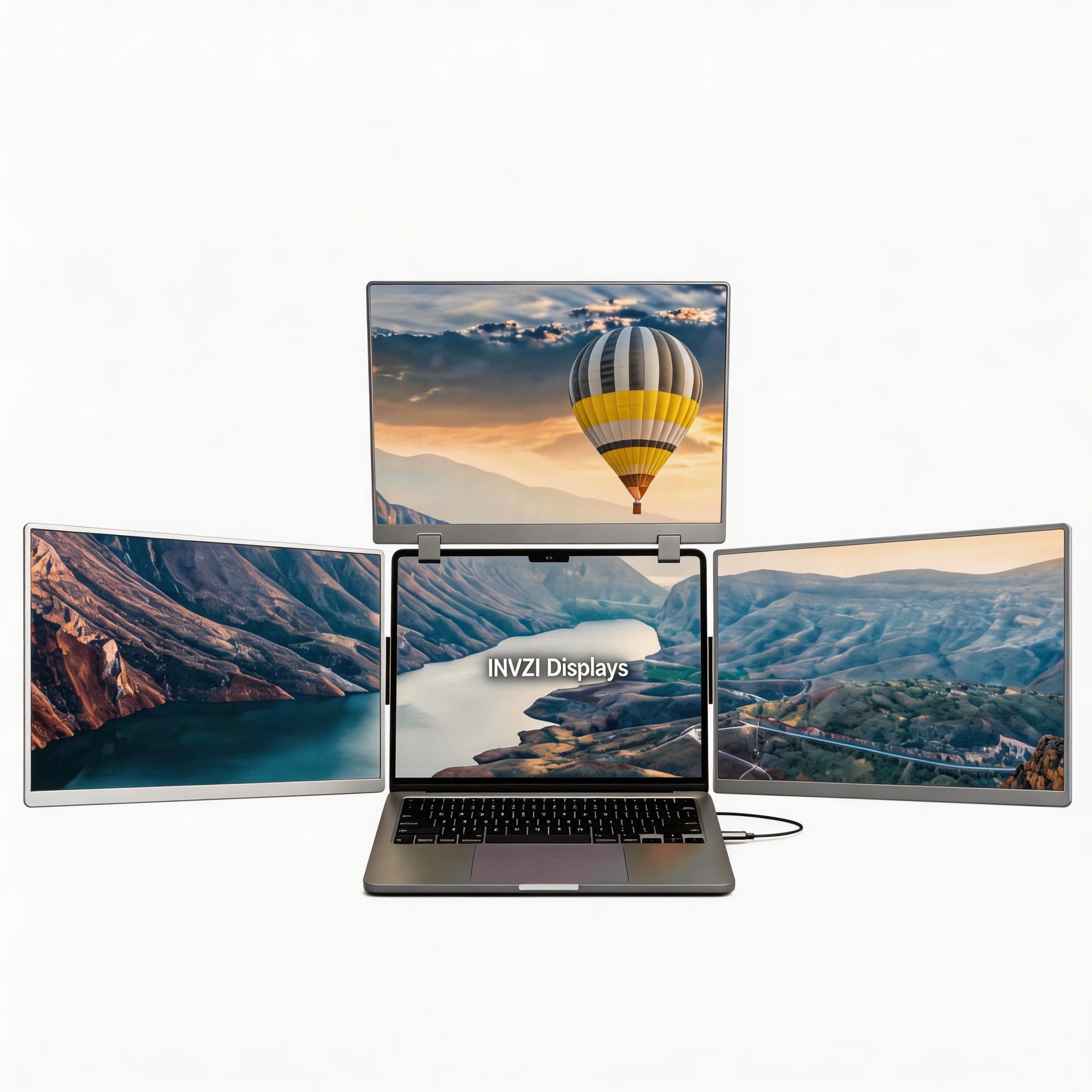 INVZI - MagHub Quad Pro 16″ Portable Screen Extender – Quad-Monitor Laptop Display Expansion - Dark Gray