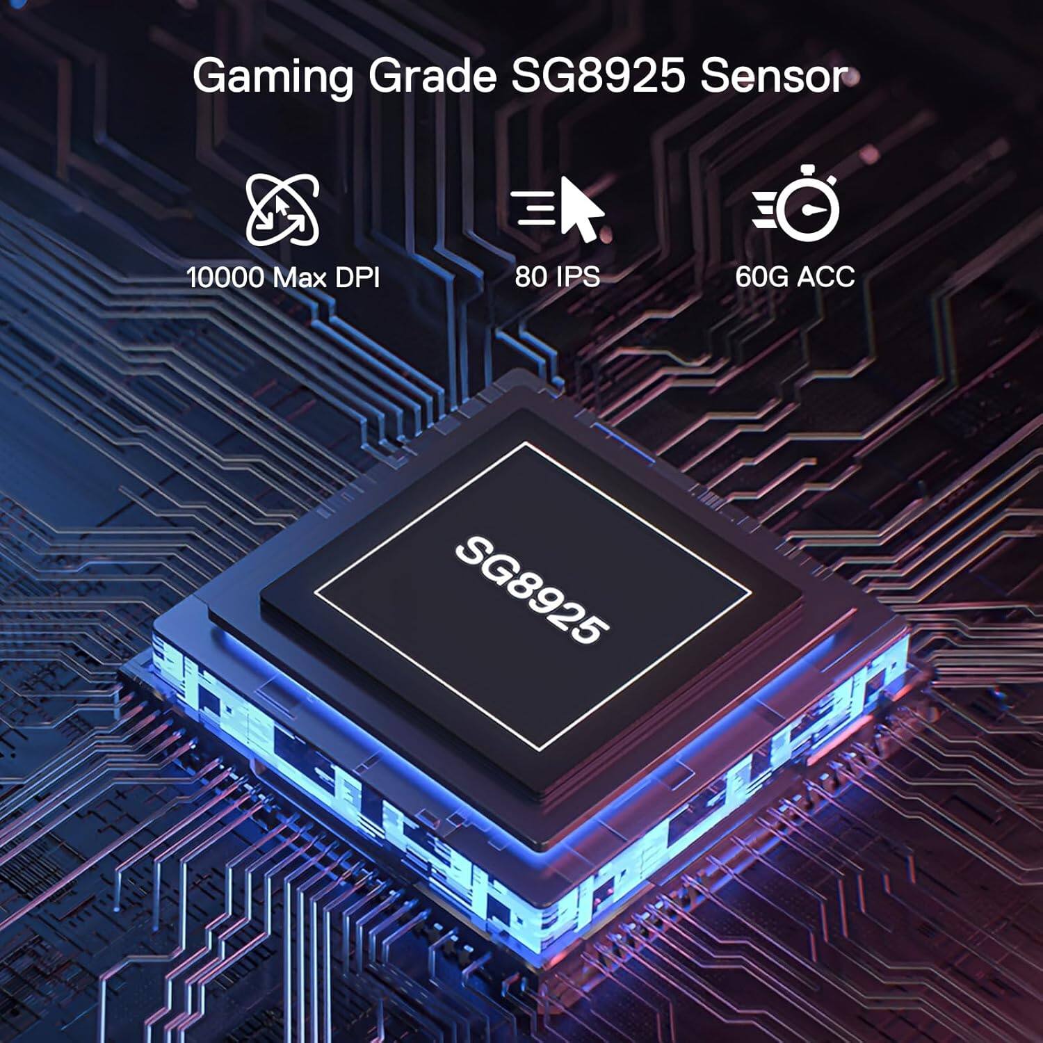 Gaming Grade SG8925 Sensor  
10000 Max DPI  
80 IPS  
60G ACC  
SG8925