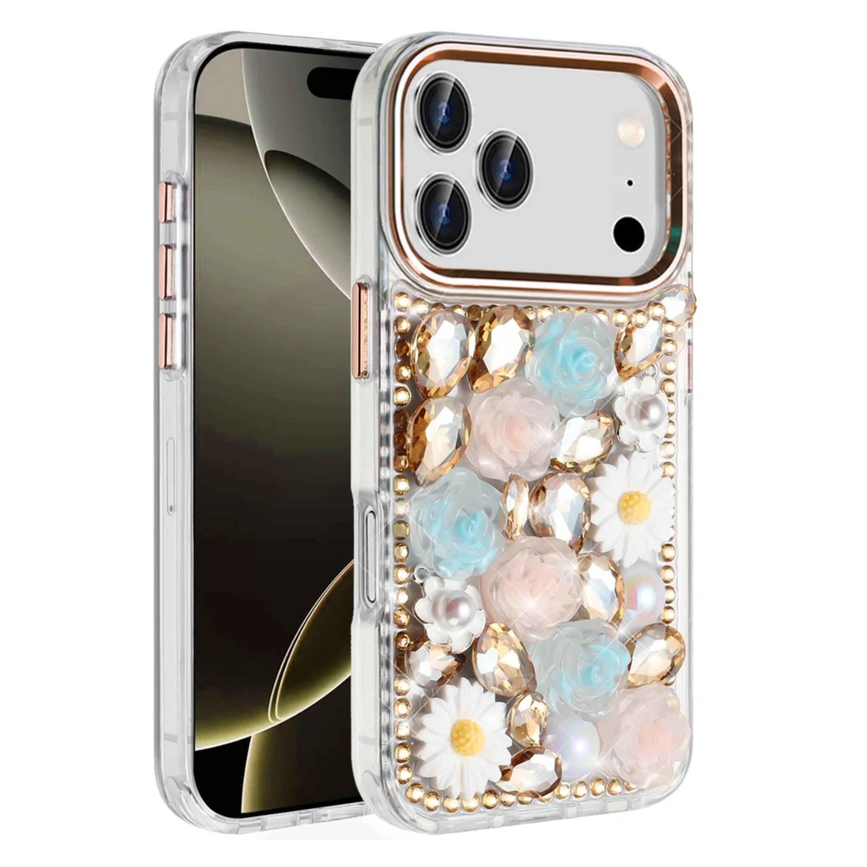 Front. Kitcheniva - Full Rhinestone Decorative Phone Case With Tempered Glass For iPhone 17 Pro Max Gold - Gold.