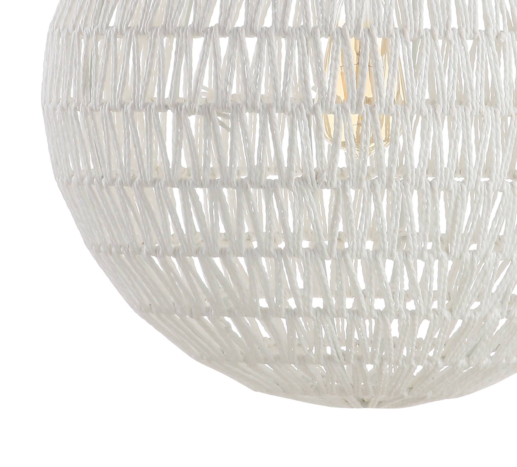 Alt View 4. Jonathan Y - Luna 15.75" 1-Light Bohemian Modern Woven Rattan/Iron LED Pendant, White - White.