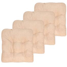 Sweet Home Collection - Crushed Memory Foam Tufted Chair Cushion Non Slip Microdot Rubber Back, 4-Pack - Linen